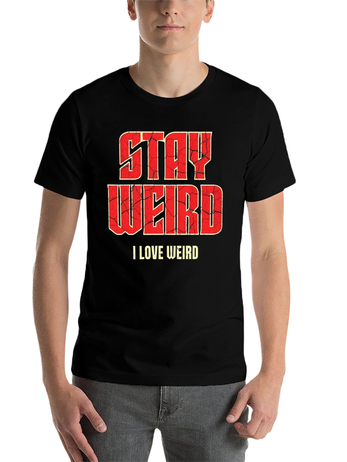 Black Stay Weird Graphic T-Shirt - Funny Slogan Tee view 7