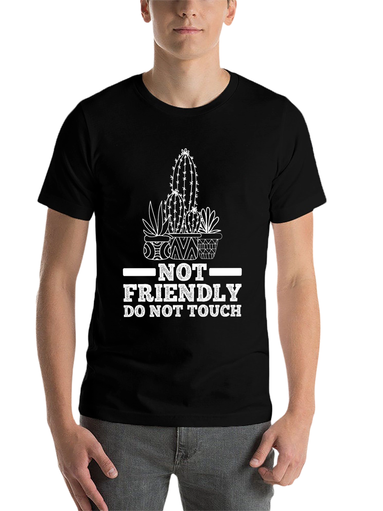 Black Not Friendly Do Not Touch Cactus Graphic Tee view 7