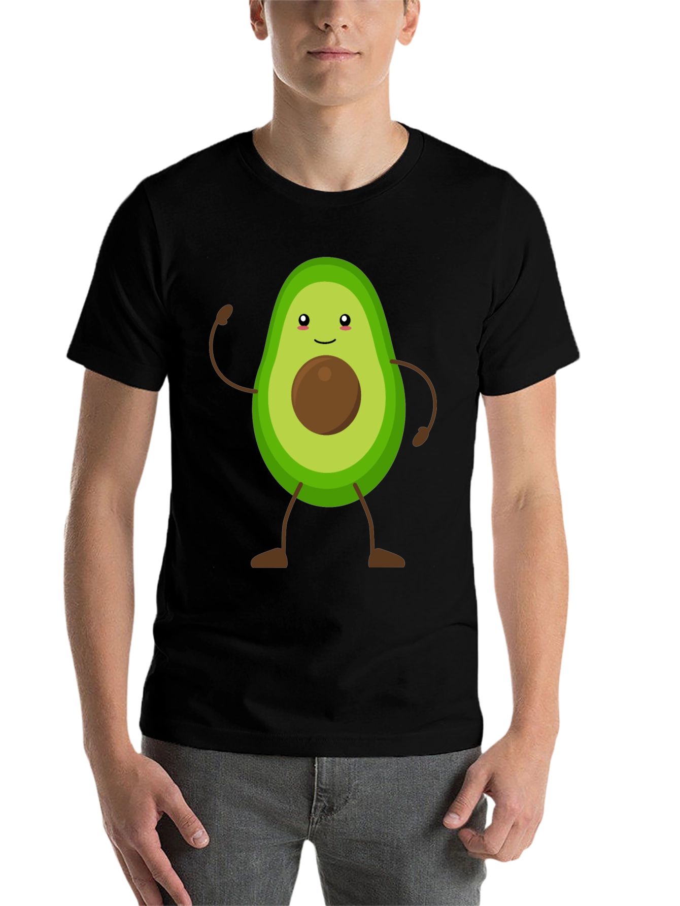 Avocado Cartoon Graphic T-Shirt - Black Casual Tee - 7