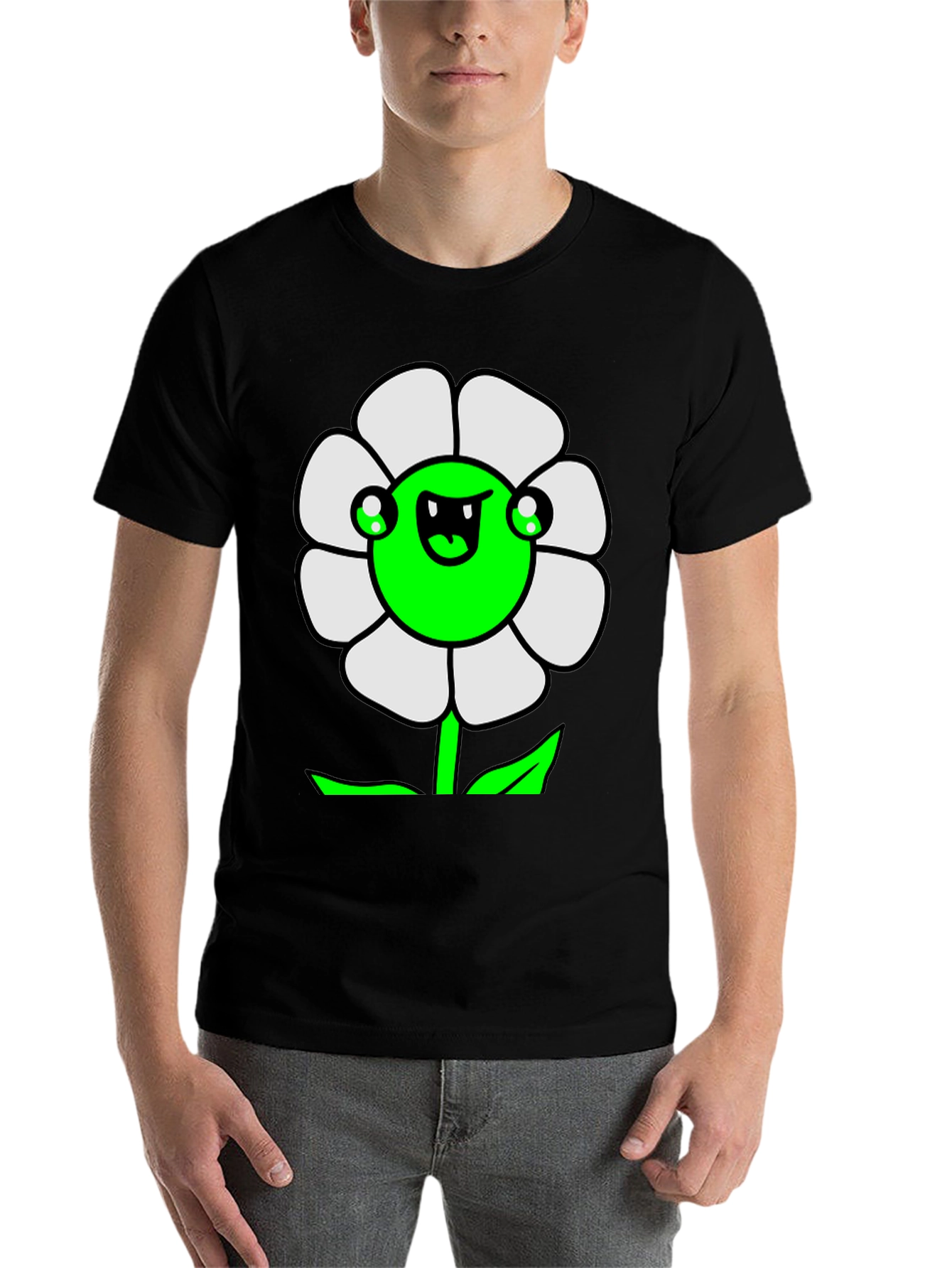 Black Funky Flower Graphic Tee - Black Cotton Blend view 7