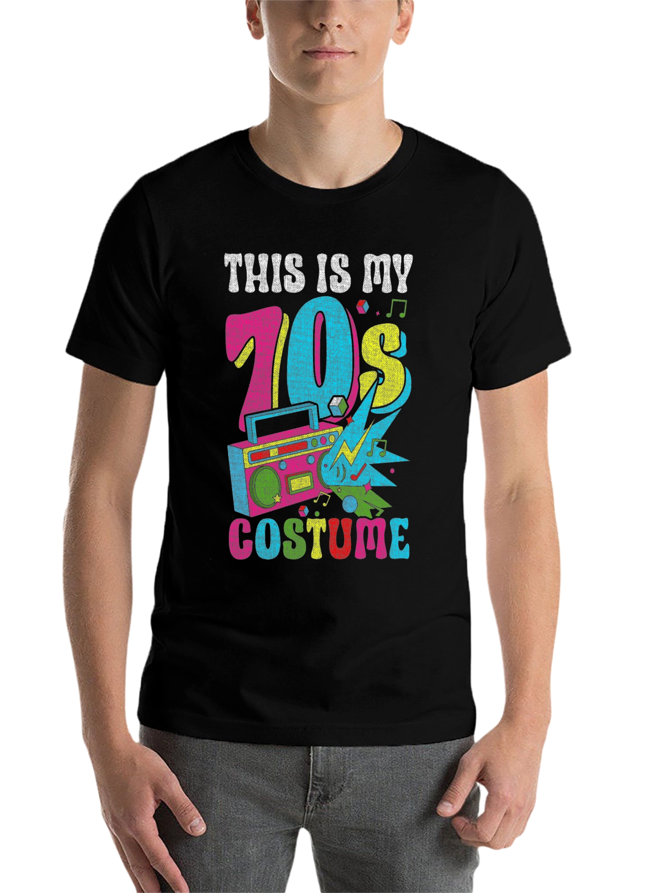 Black Retro 70s Costume T-Shirt view 7