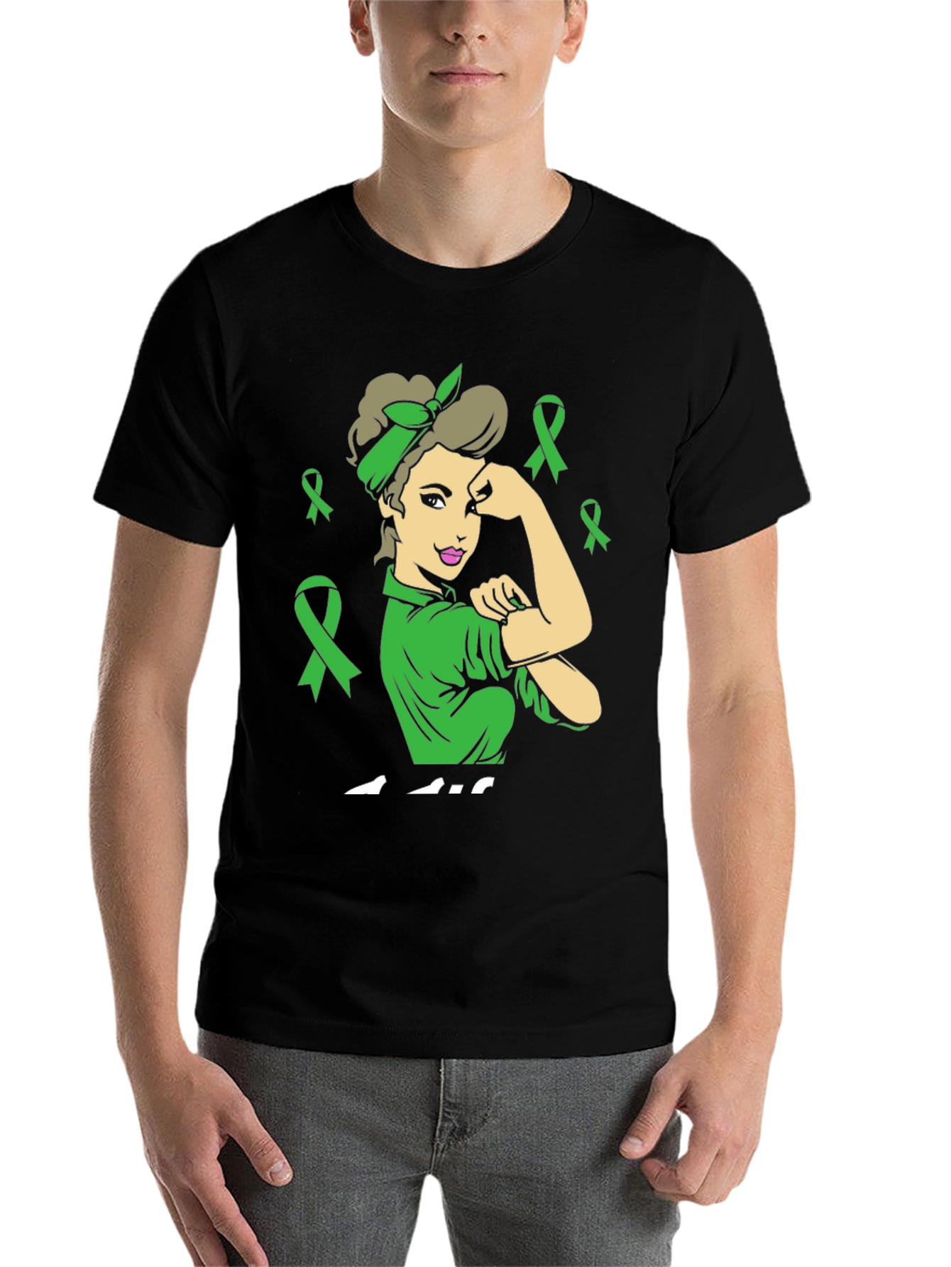 Black Empowered Woman Green Ribbon T-Shirt view 7