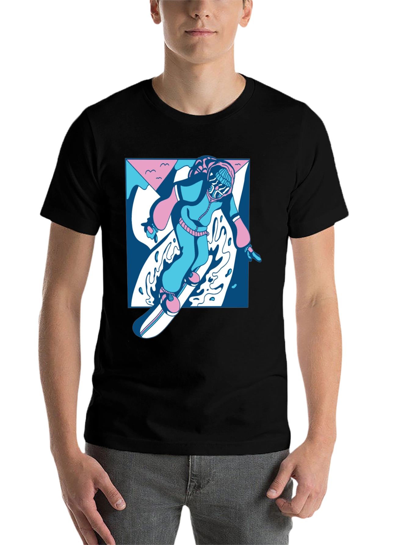 Black Retro Snowboarder Graphic Tee - Black view 7