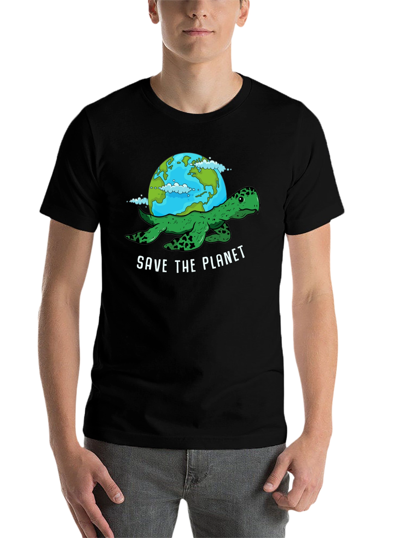 Black Save the Planet Turtle Graphic Tee view 7