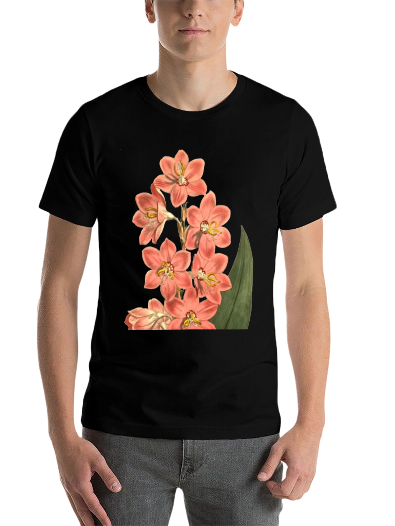 Black Floral Print T-Shirt - Black Cotton Blend view 7
