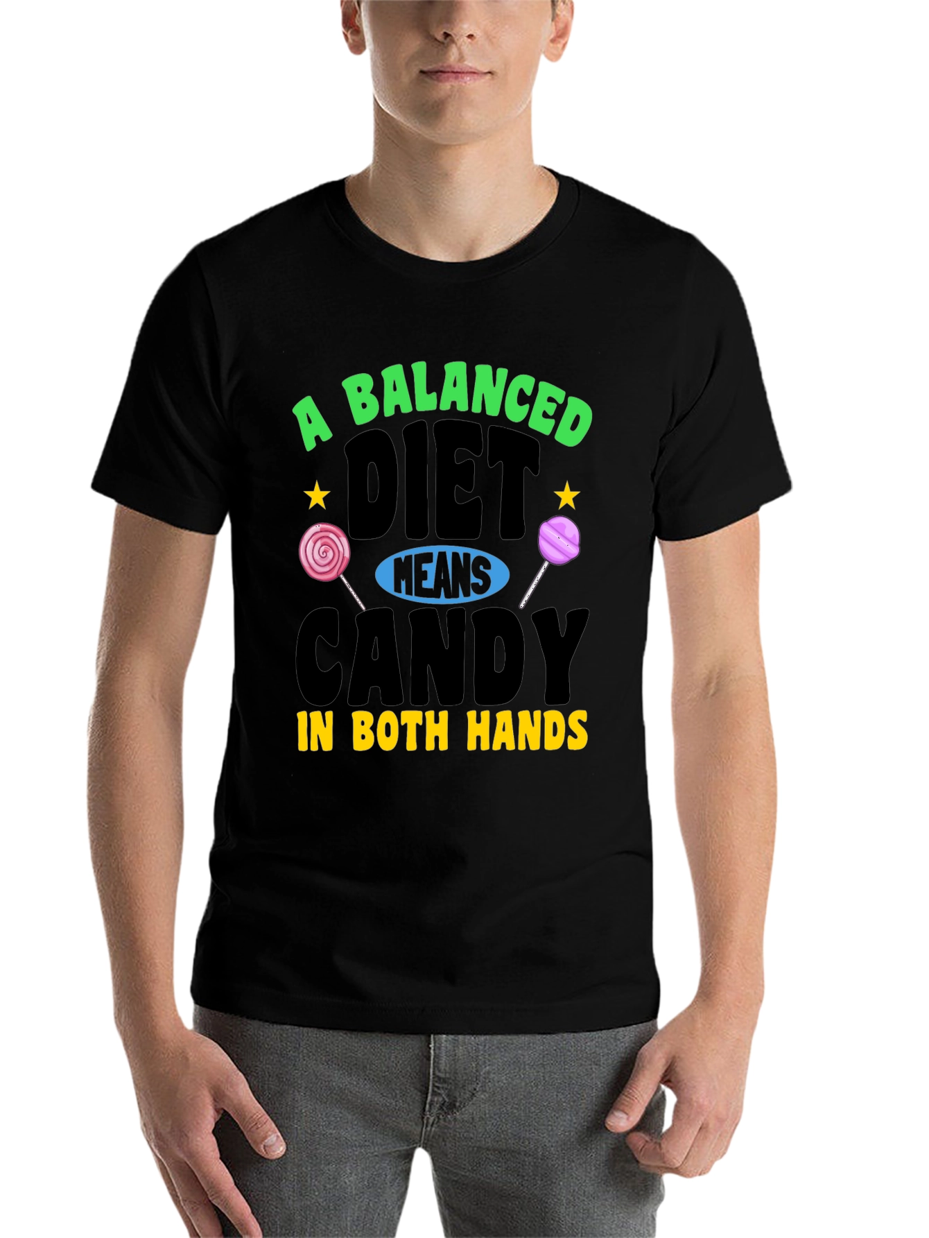 Black Balanced Diet Candy T-Shirt, Funny Graphic Tee view 7