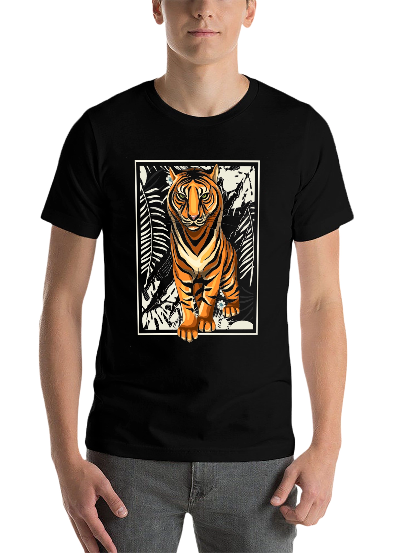 Black Tiger Graphic Print Black T-Shirt view 7