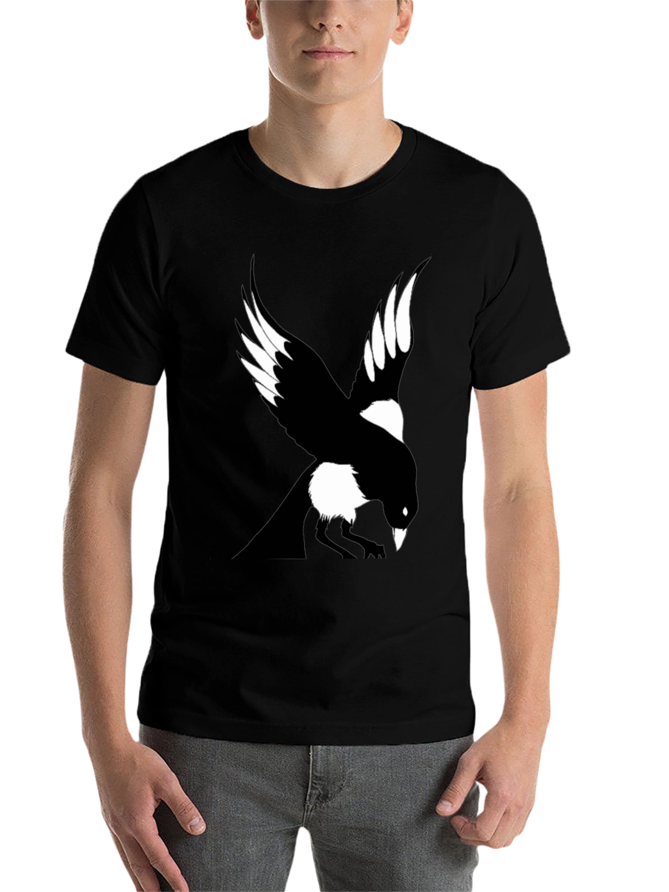 Black Raven Graphic Tee - Men's Black Crew Neck T-Shirt view 7