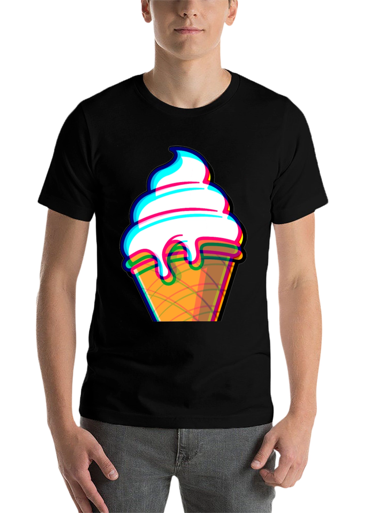 Black Ice Cream Cone Graphic Tee - Black Cotton T-Shirt view 7