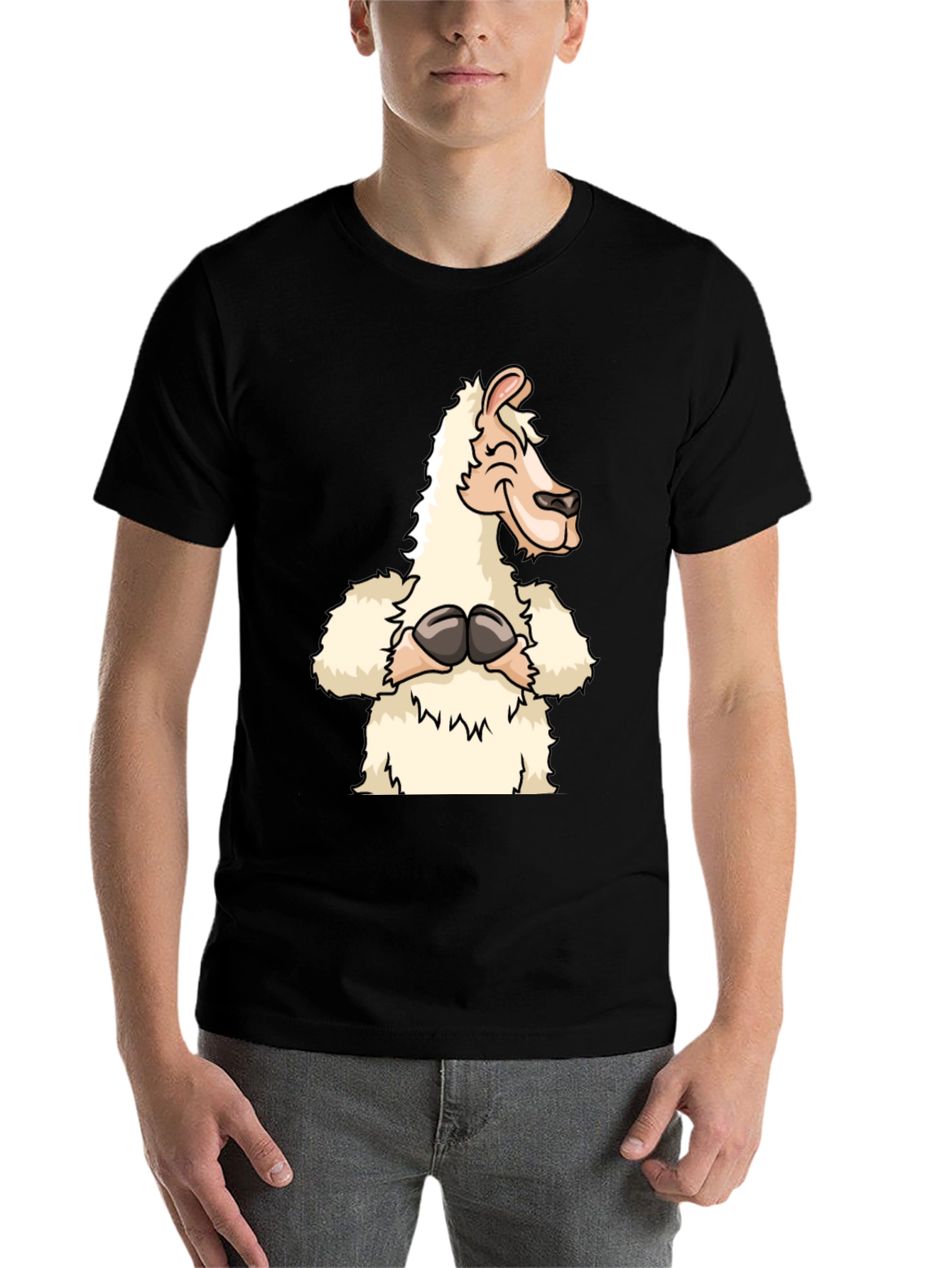 Black Funny Llama Graphic Tee - Black Cotton T-Shirt view 7