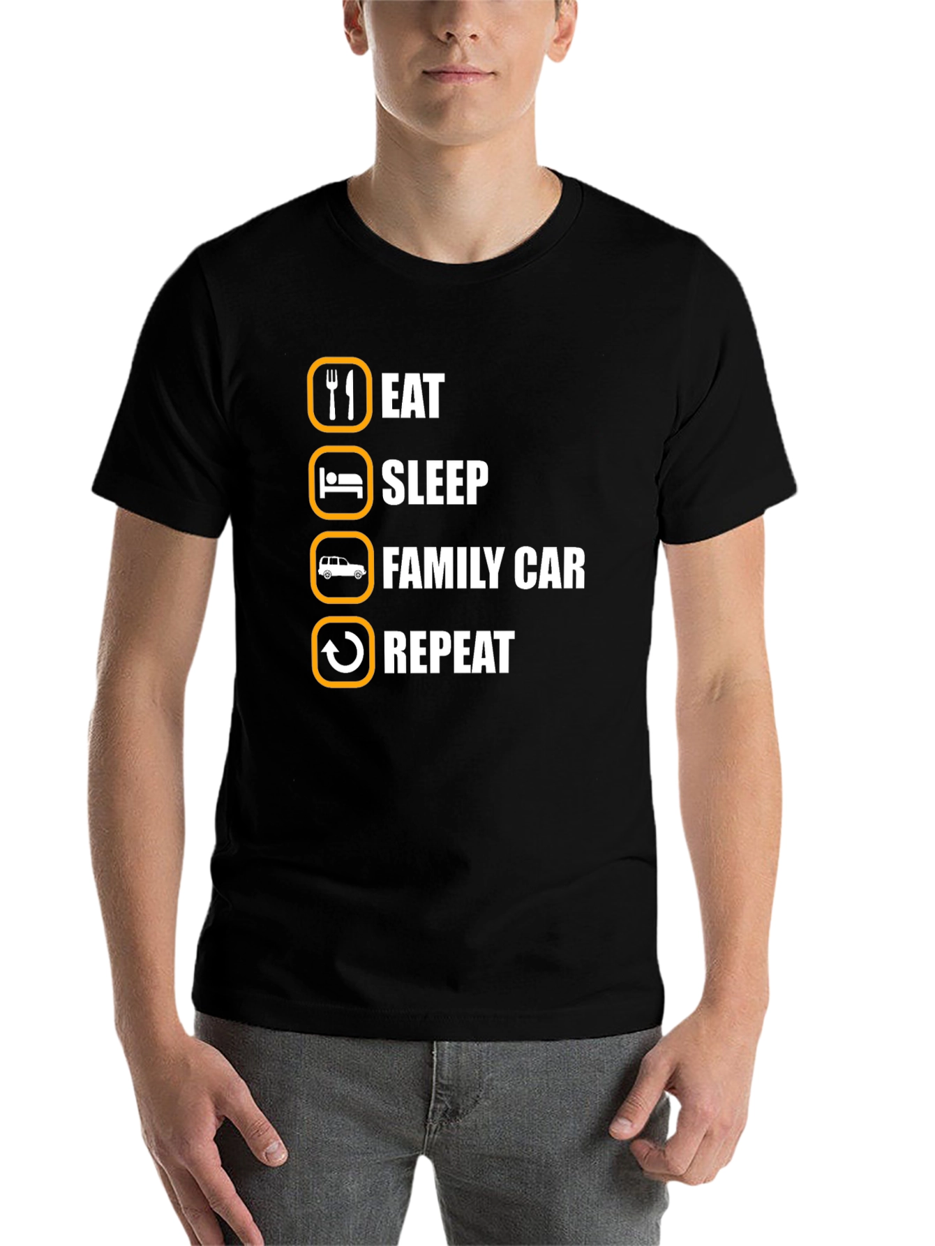 Black Eat Sleep Family Car Repeat T-Shirt view 7