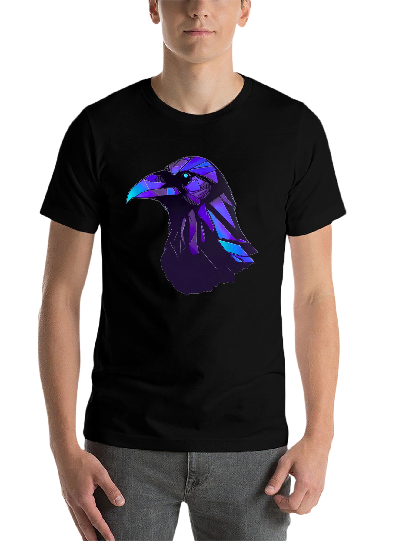 Black Raven Graphic T-Shirt - Modern Geometric Bird Design view 7