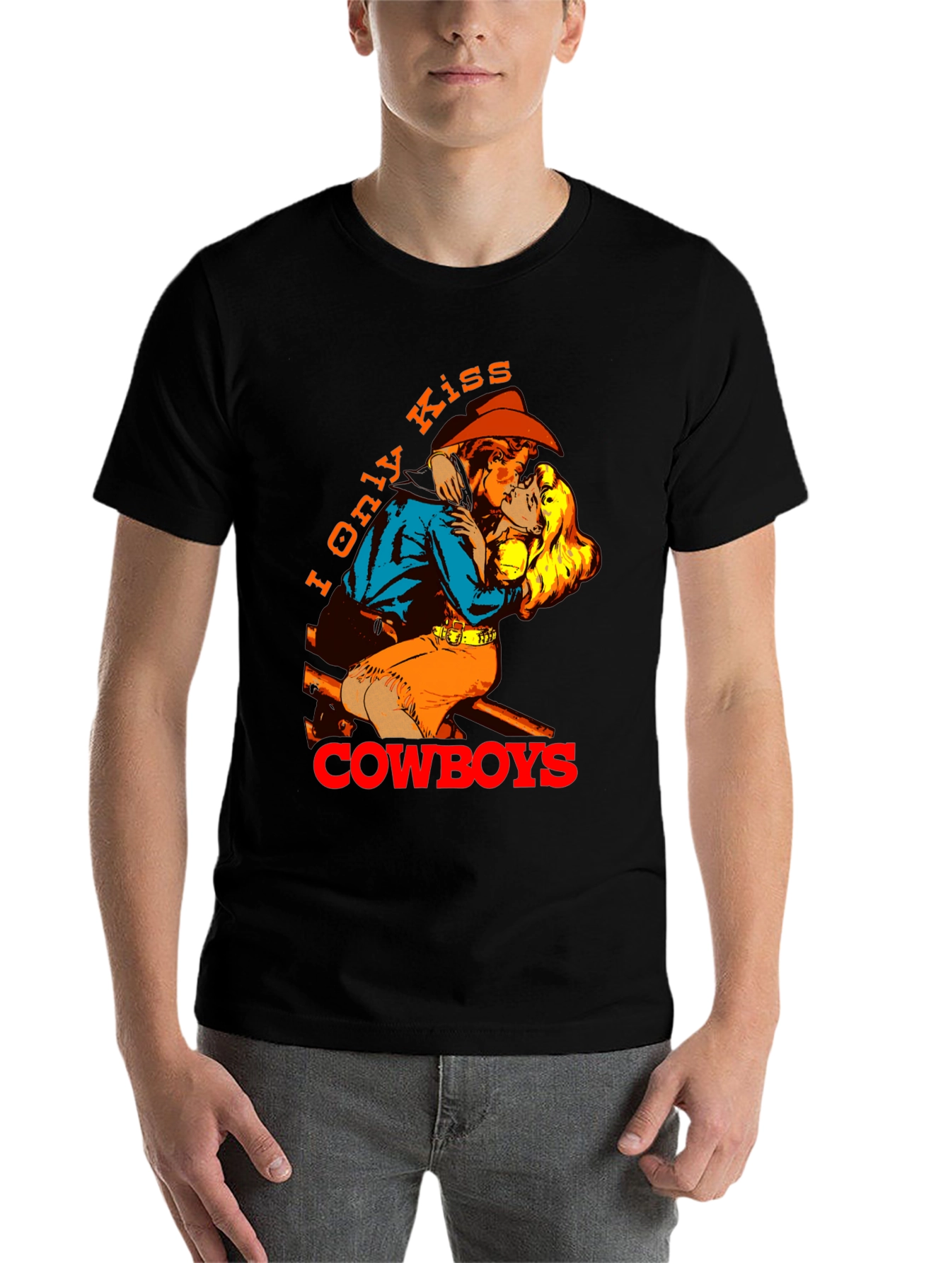 Black I Only Kiss Cowboys Graphic Tee - Western Style view 7