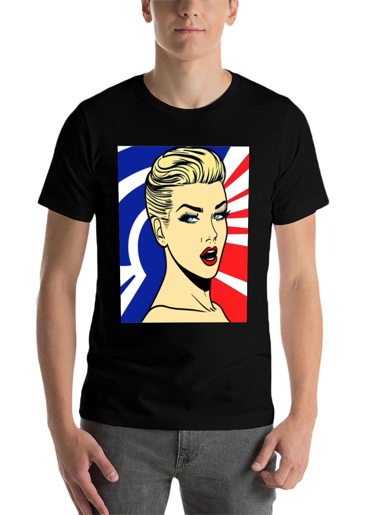 Black Pop Art Woman Graphic Print Black T-Shirt view 7