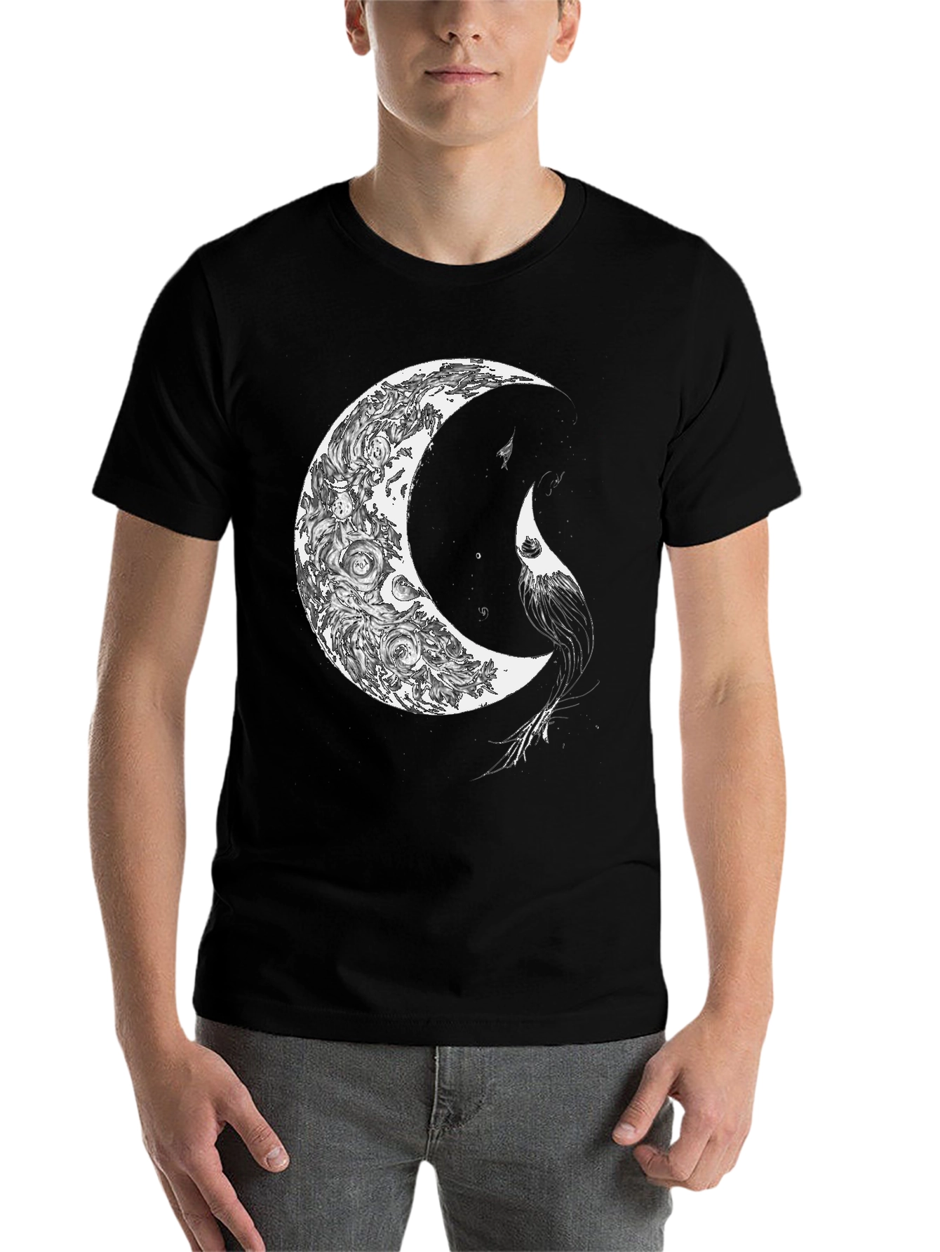 Black Celestial Crescent Moon Graphic Print T-Shirt view 7