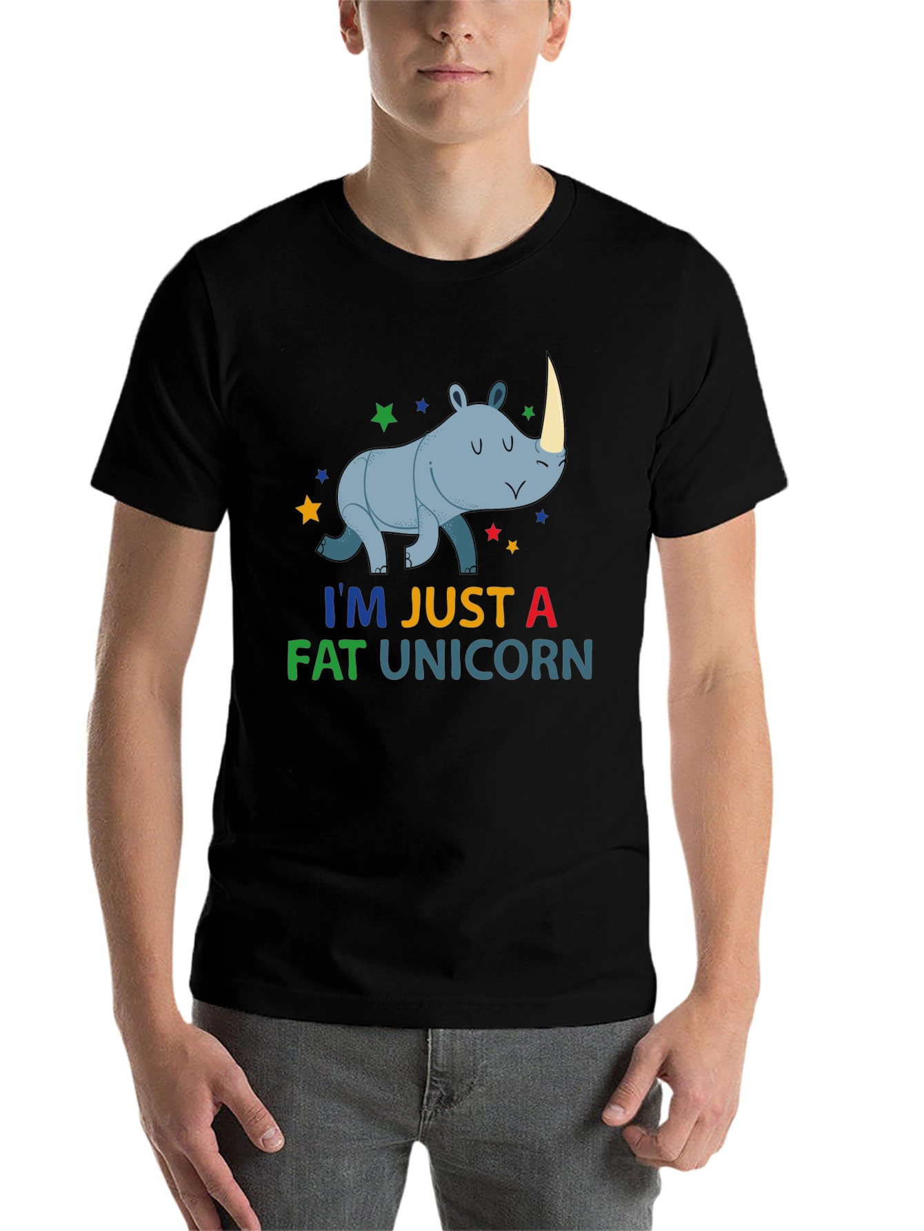 Black Funny Fat Unicorn Rhino Graphic T-Shirt view 7