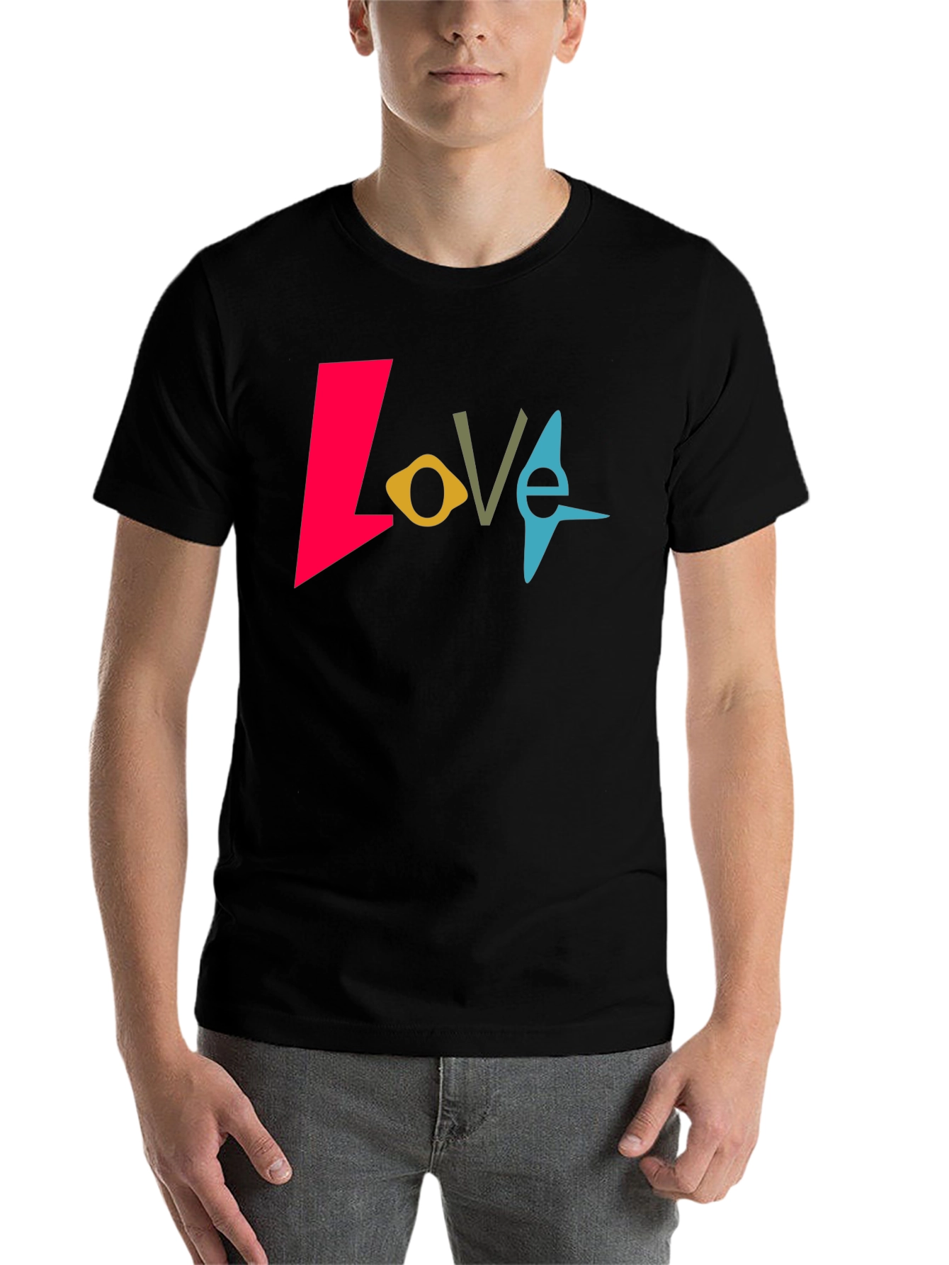 Black Colorful 'Love' Graphic Black T-Shirt view 7