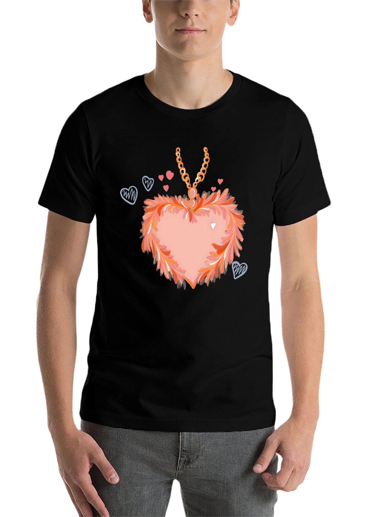 Black Heart Pendant T-Shirt: Fashionable Valentine's Day Apparel view 7