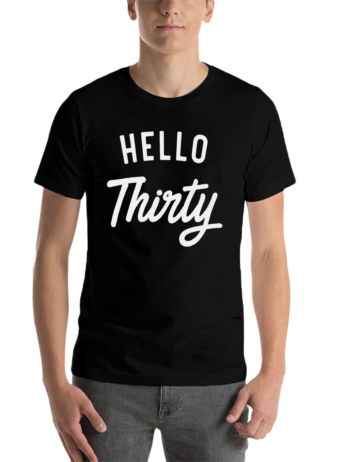 Black Hello Thirty Birthday T-Shirt view 7