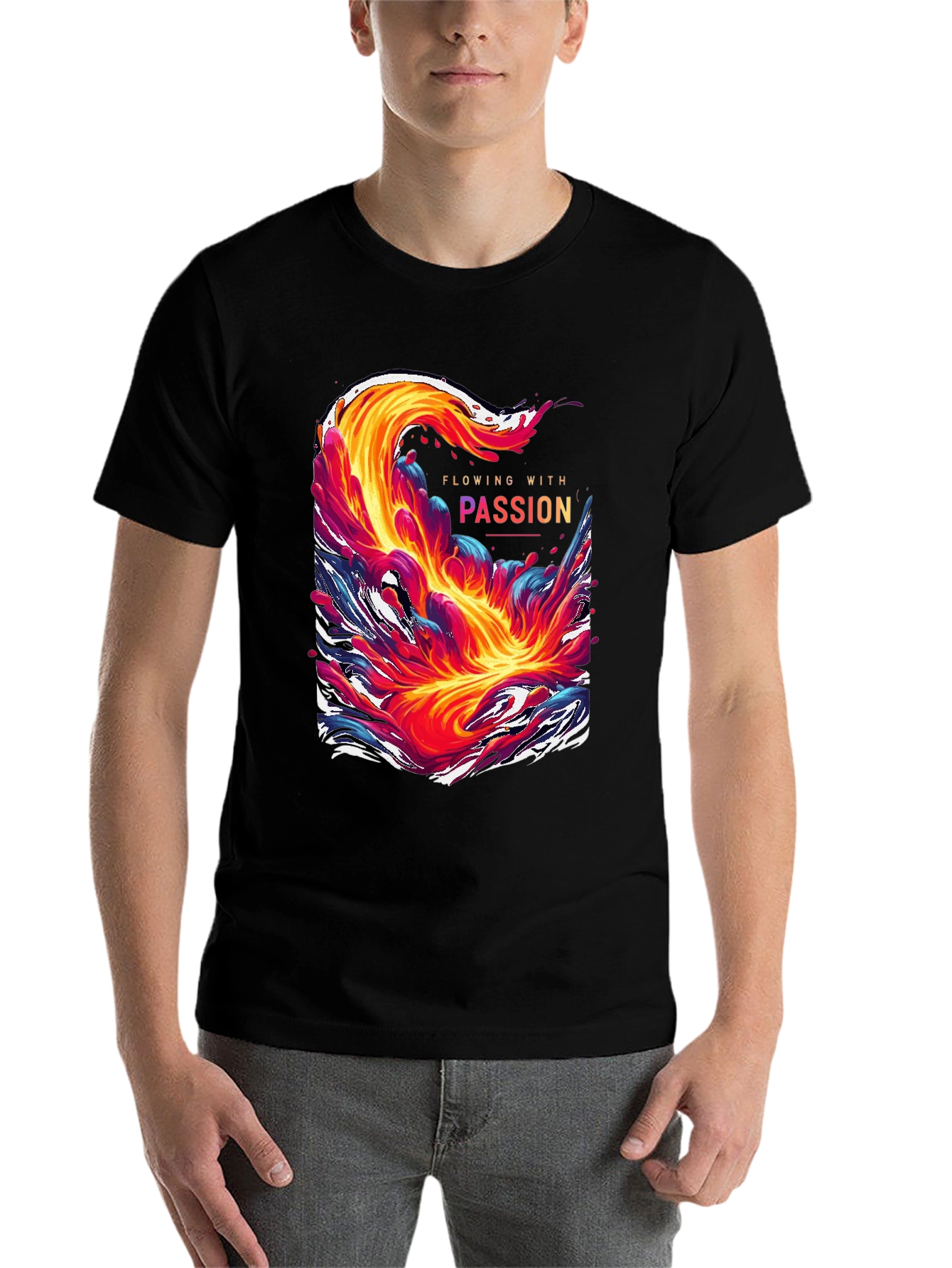 Black Flowing With Passion Graphic Tee - Unique Men's T-Shirt view 7