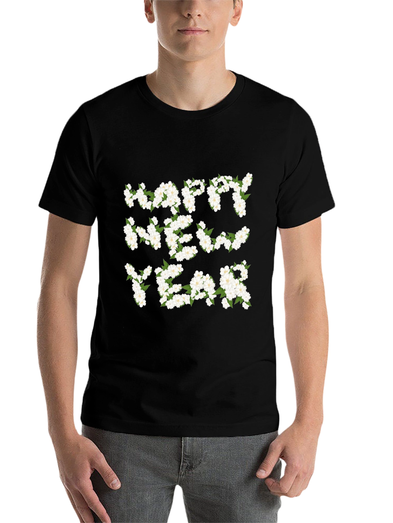 Black Happy New Year Floral T-Shirt view 7