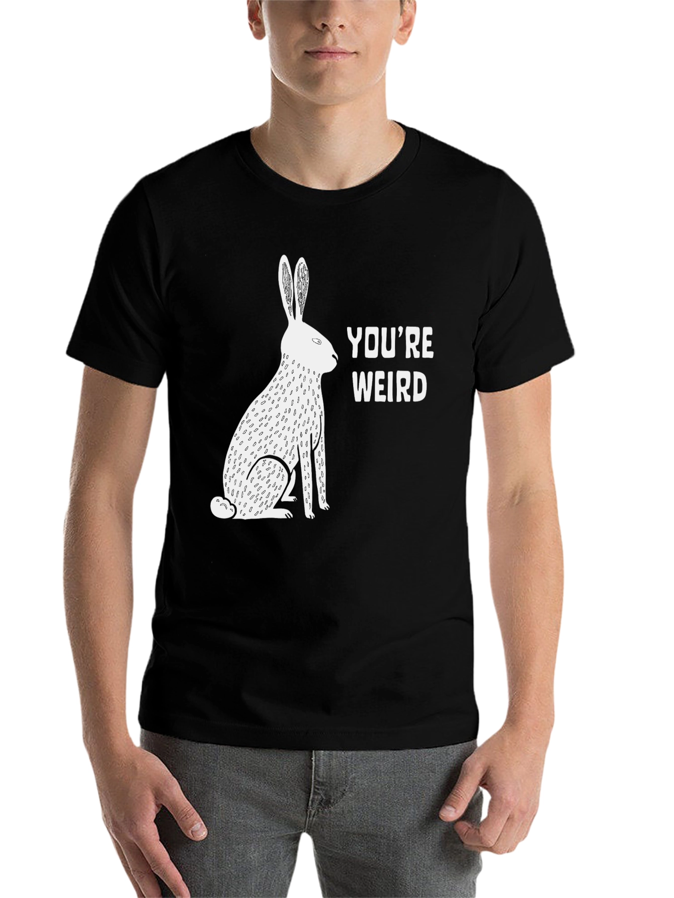 Black You're Weird Rabbit Graphic Tee - Unisex view 7