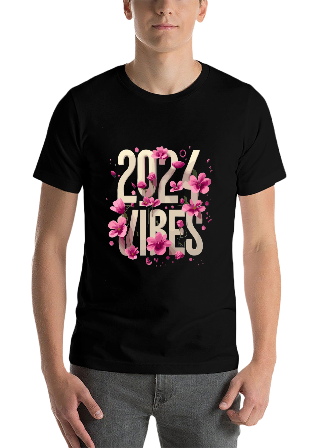 Black 2024 Vibes Floral T-Shirt view 7
