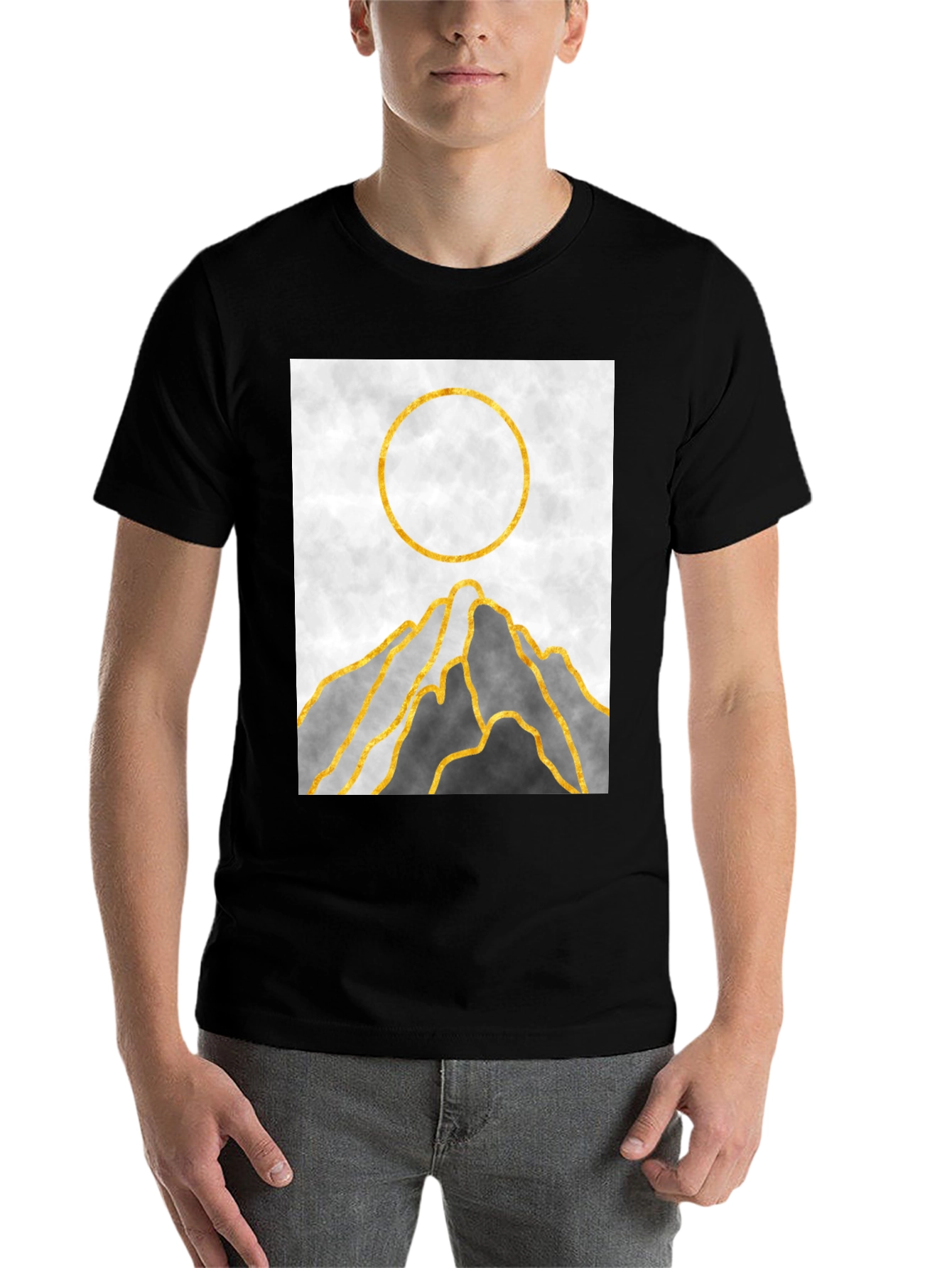 Black Abstract Mountain Sunset Graphic Tee view 7