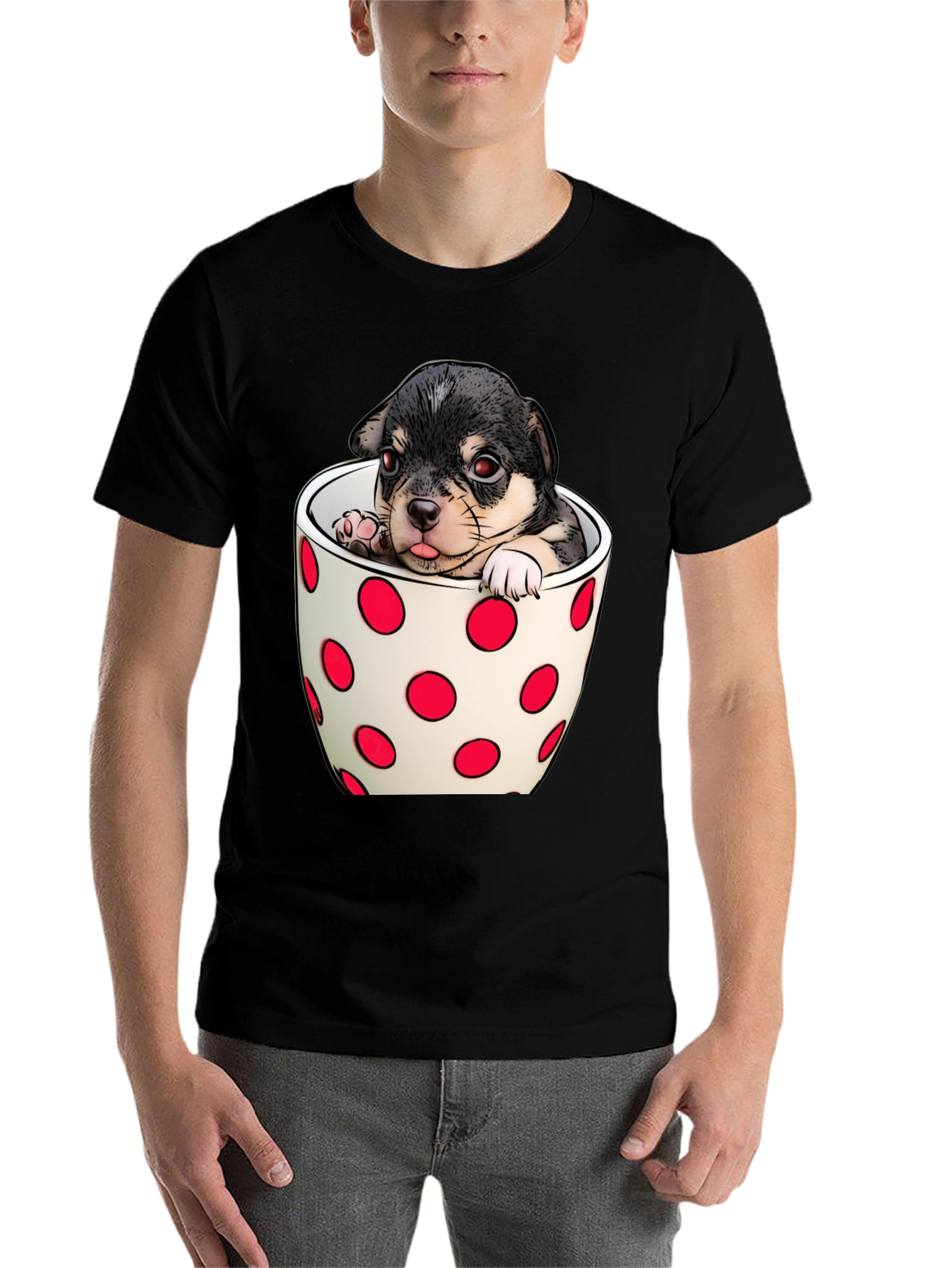 Black Puppy in a Cup T-Shirt - Cute Dog Tee view 7