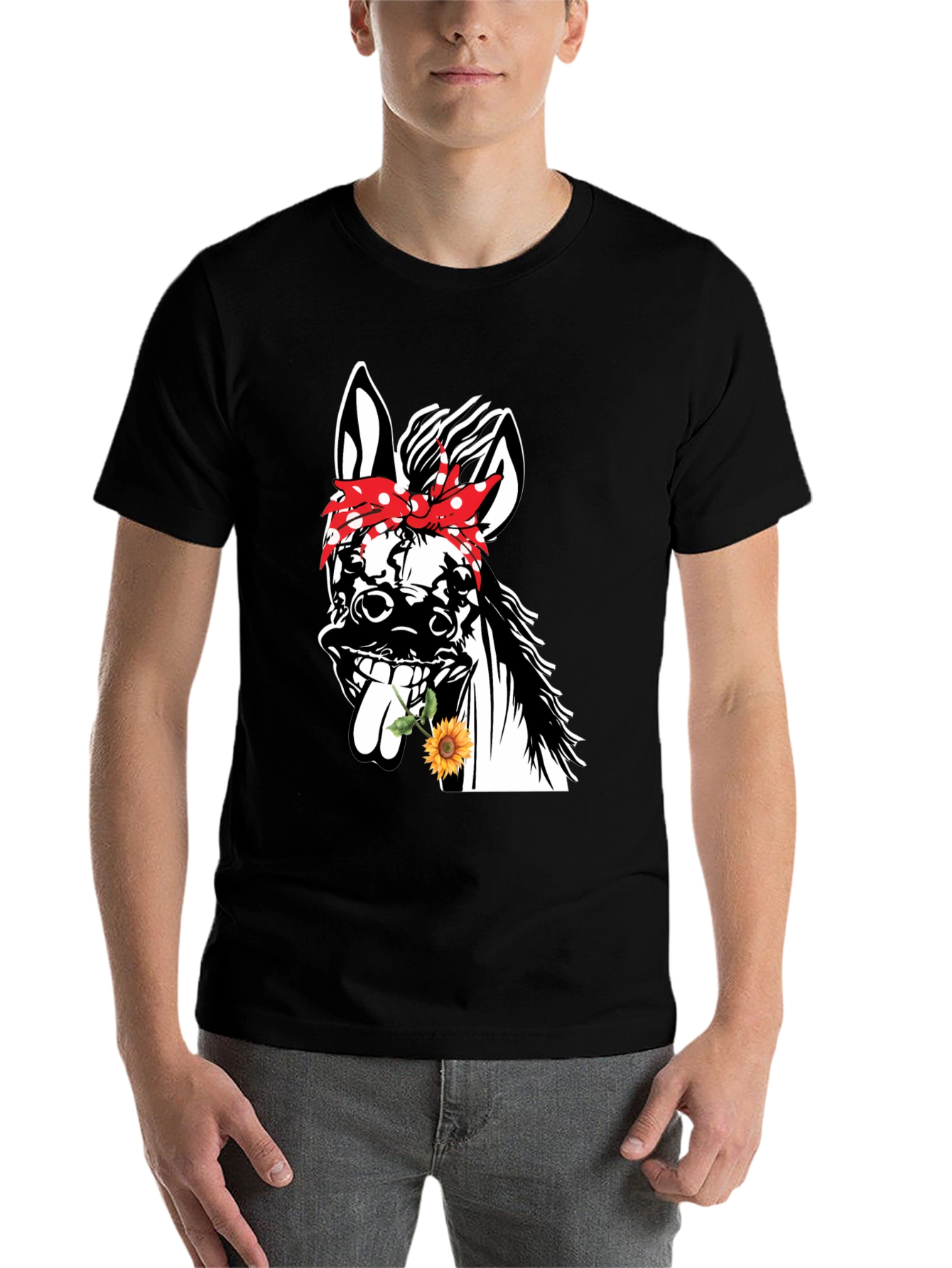 Black Funny Donkey Sunflower T-Shirt view 7