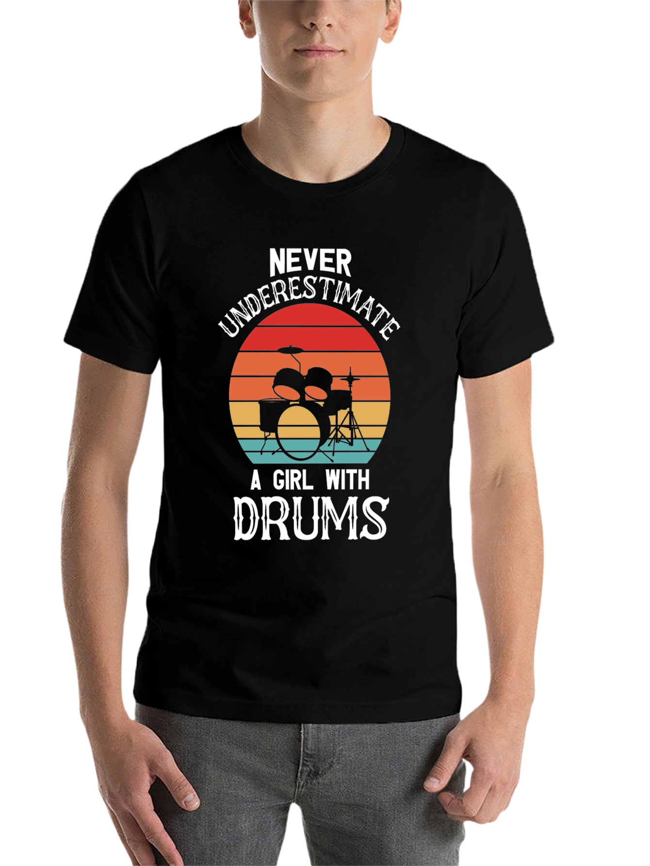 Black Never Underestimate a Girl with Drums Graphic T-Shirt view 7