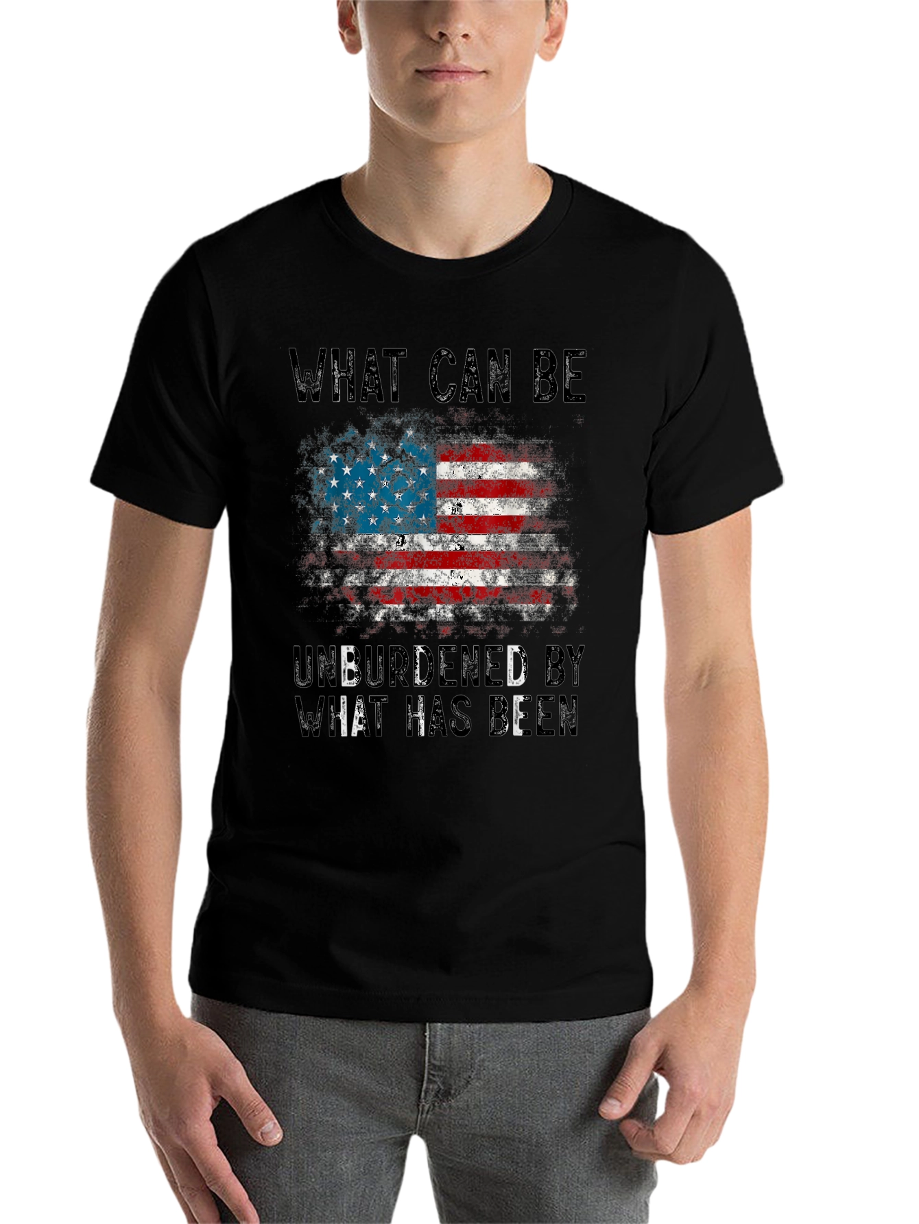 Black Patriotic T-Shirt - "What Can Be" American Flag Graphic view 7