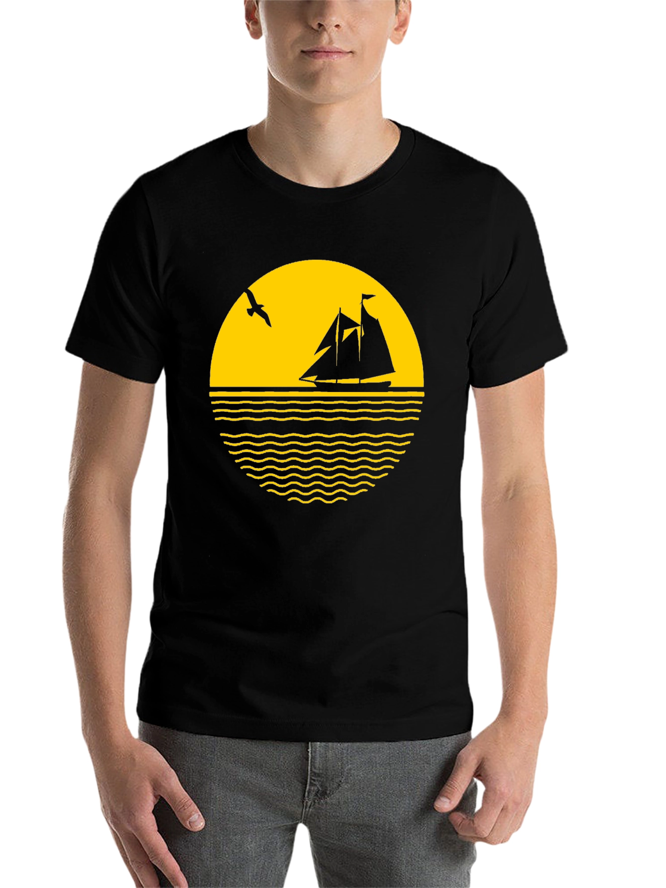 Black Nautical Sunset Graphic Tee - Black Cotton Blend view 7