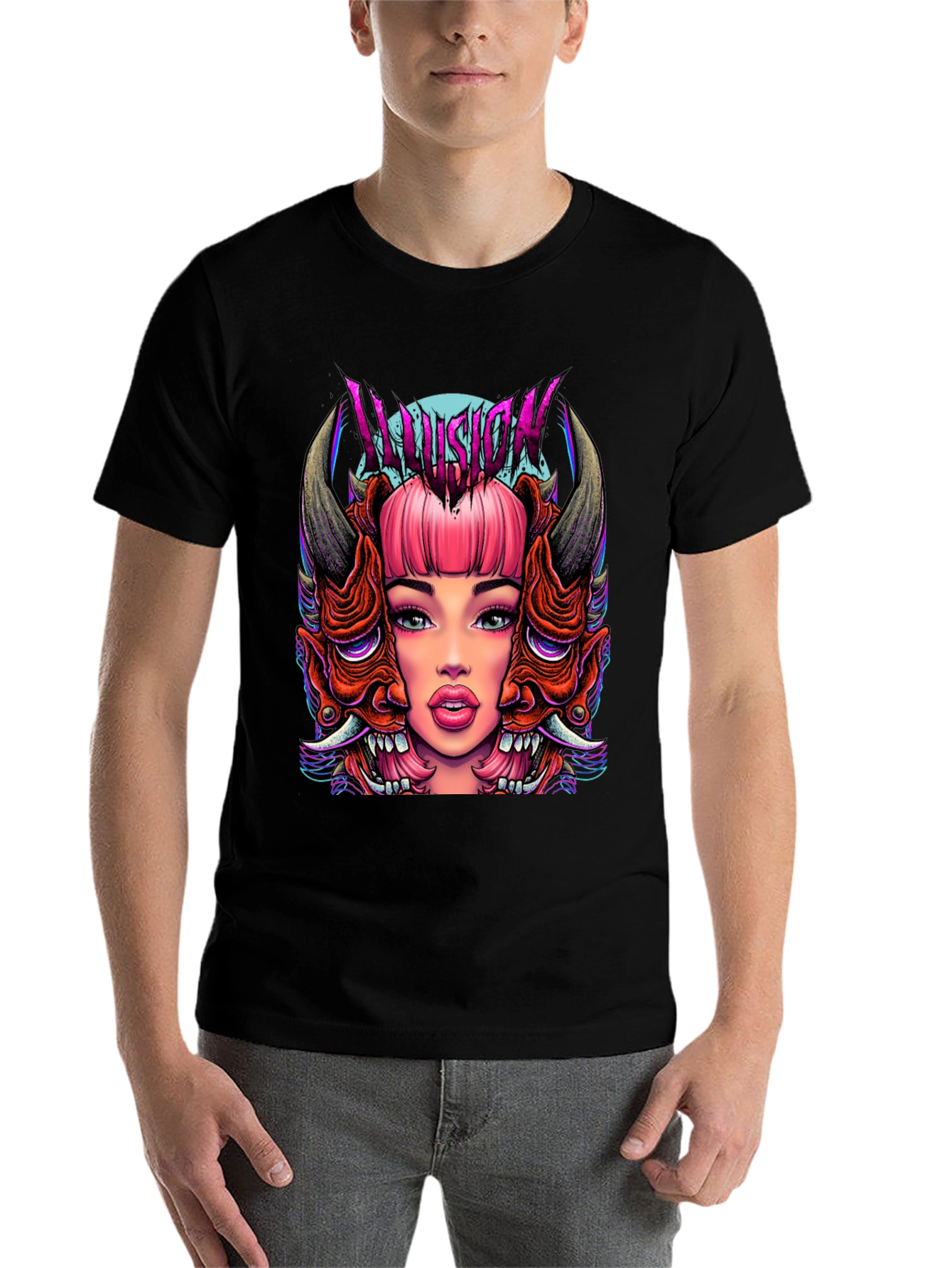 Black Illusion Graphic Tee - Edgy Demon Girl Design view 7