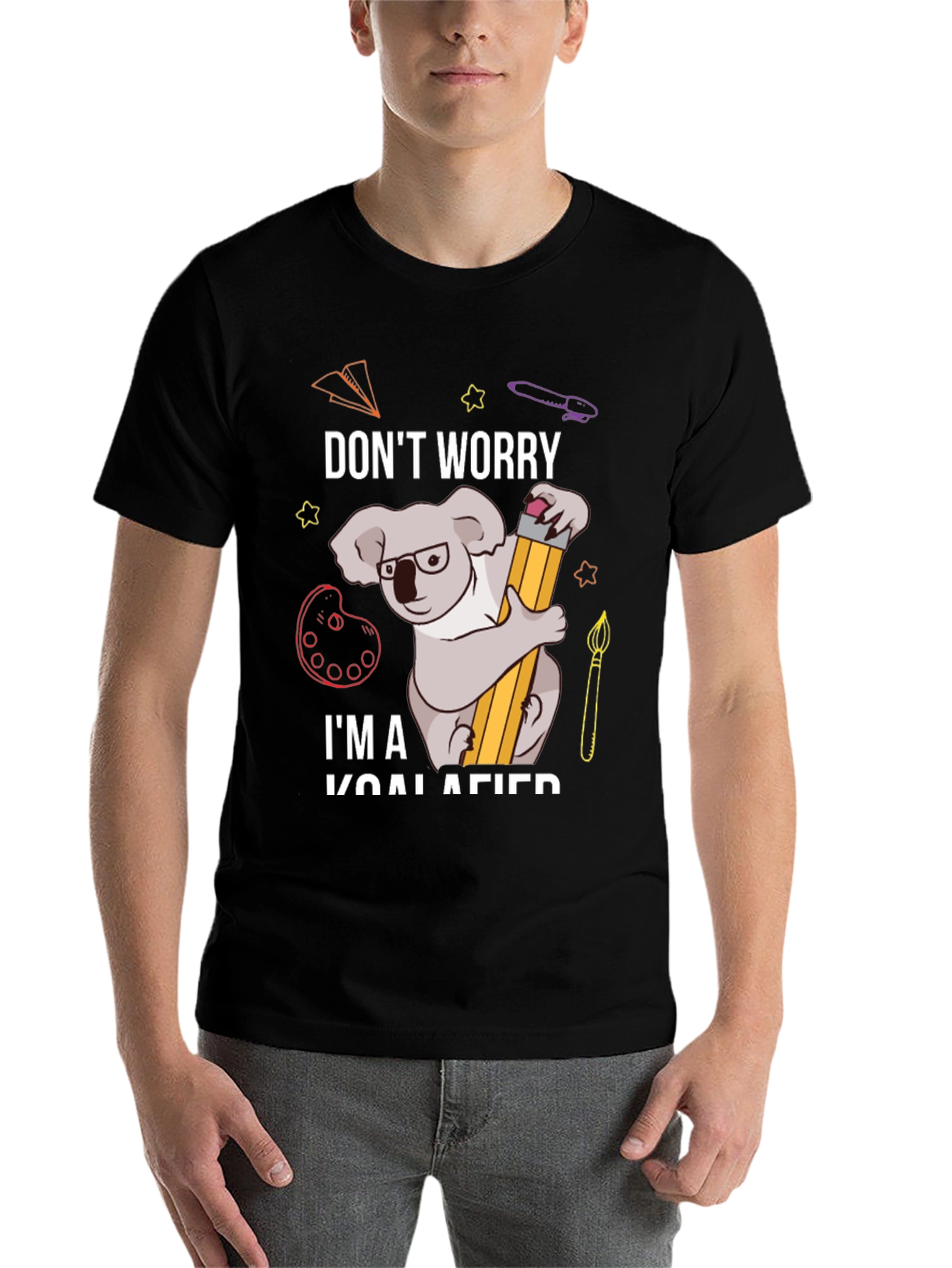 Black Don't Worry I'm Koalafied Funny Graphic Tee view 7