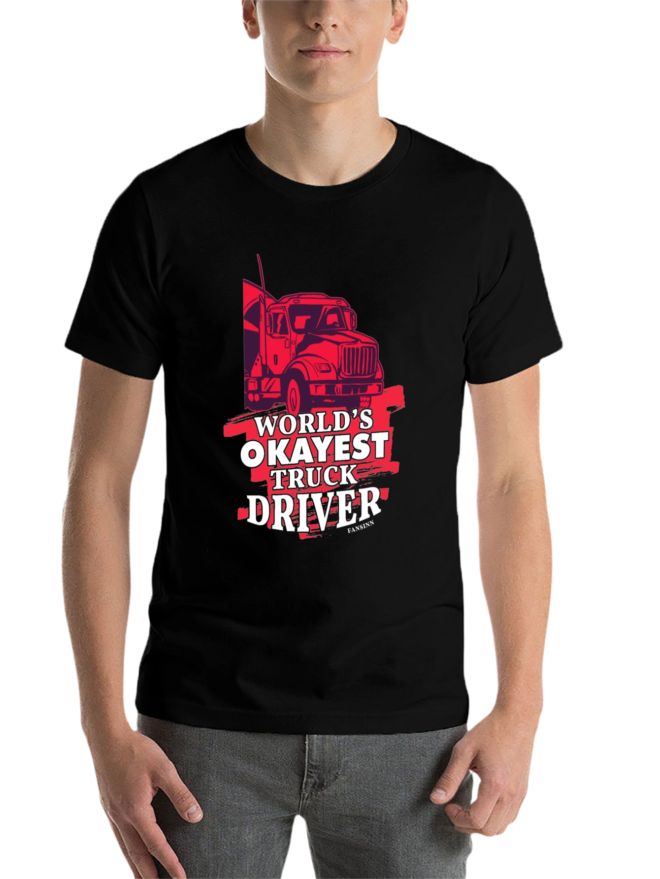 Black World's Okayest Truck Driver Black Graphic Tee view 7