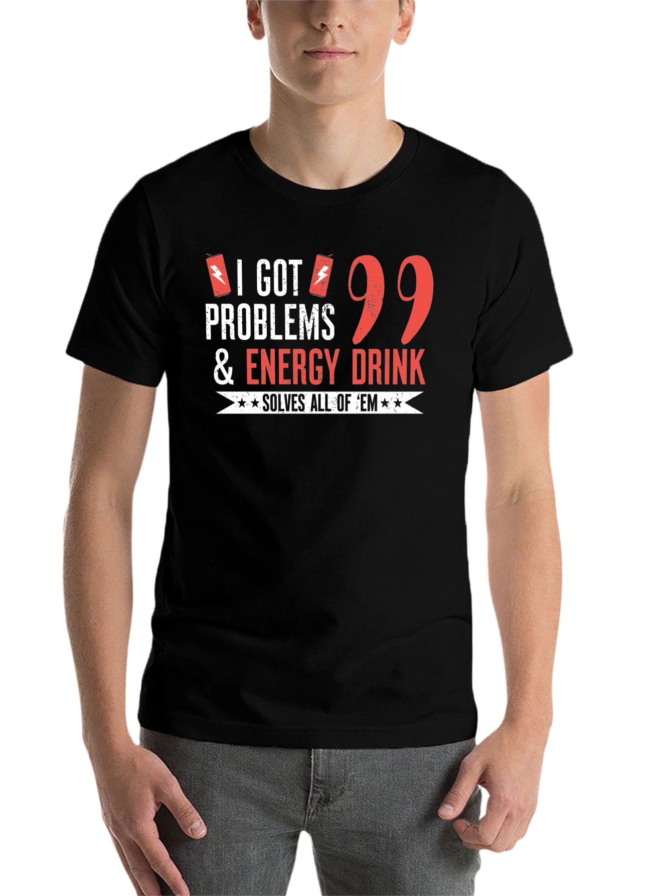 Black Funny Energy Drink T-Shirt: 99 Problems Solved view 7