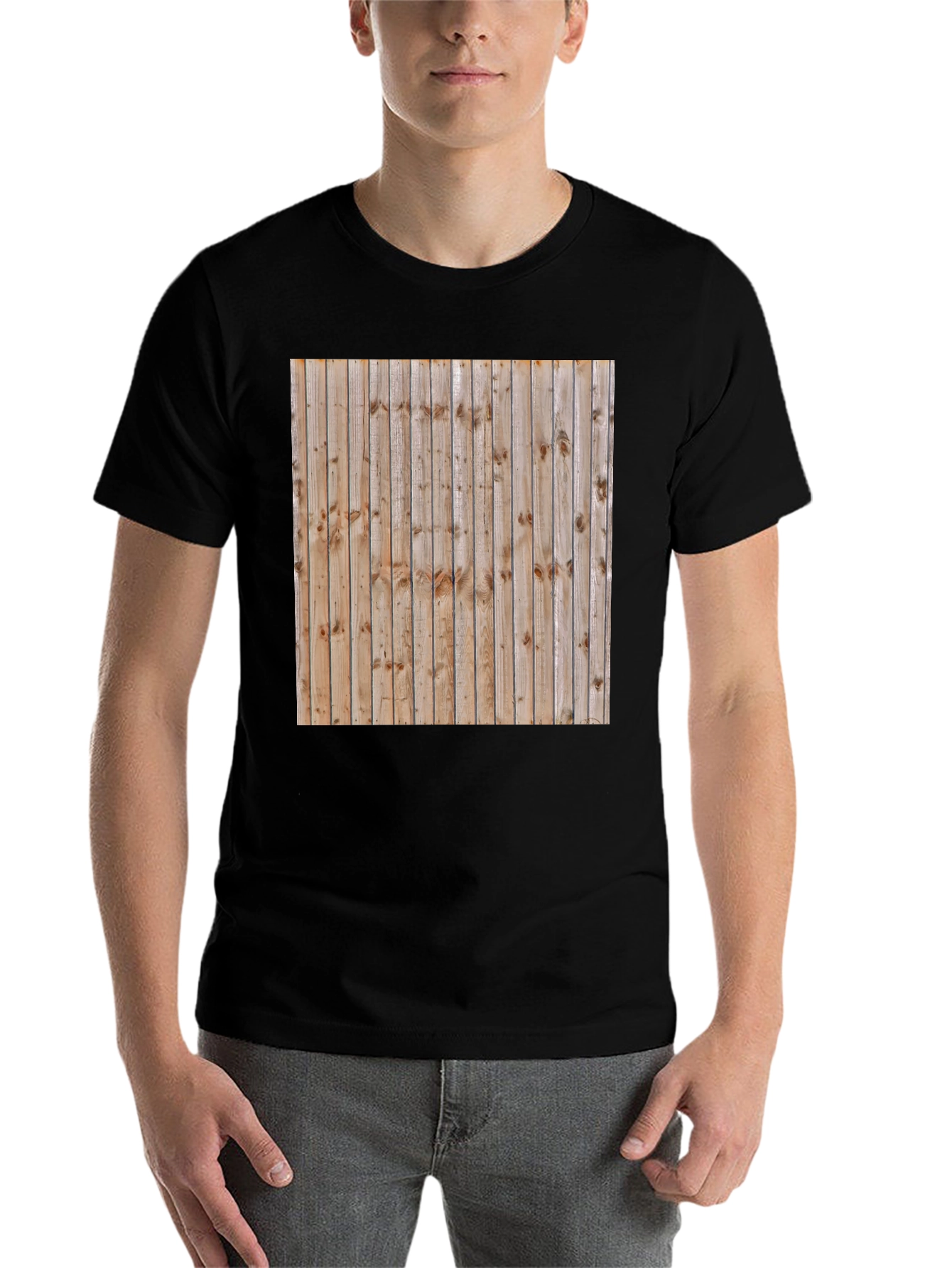 Black Wooden Pattern Graphic T-Shirt view 7