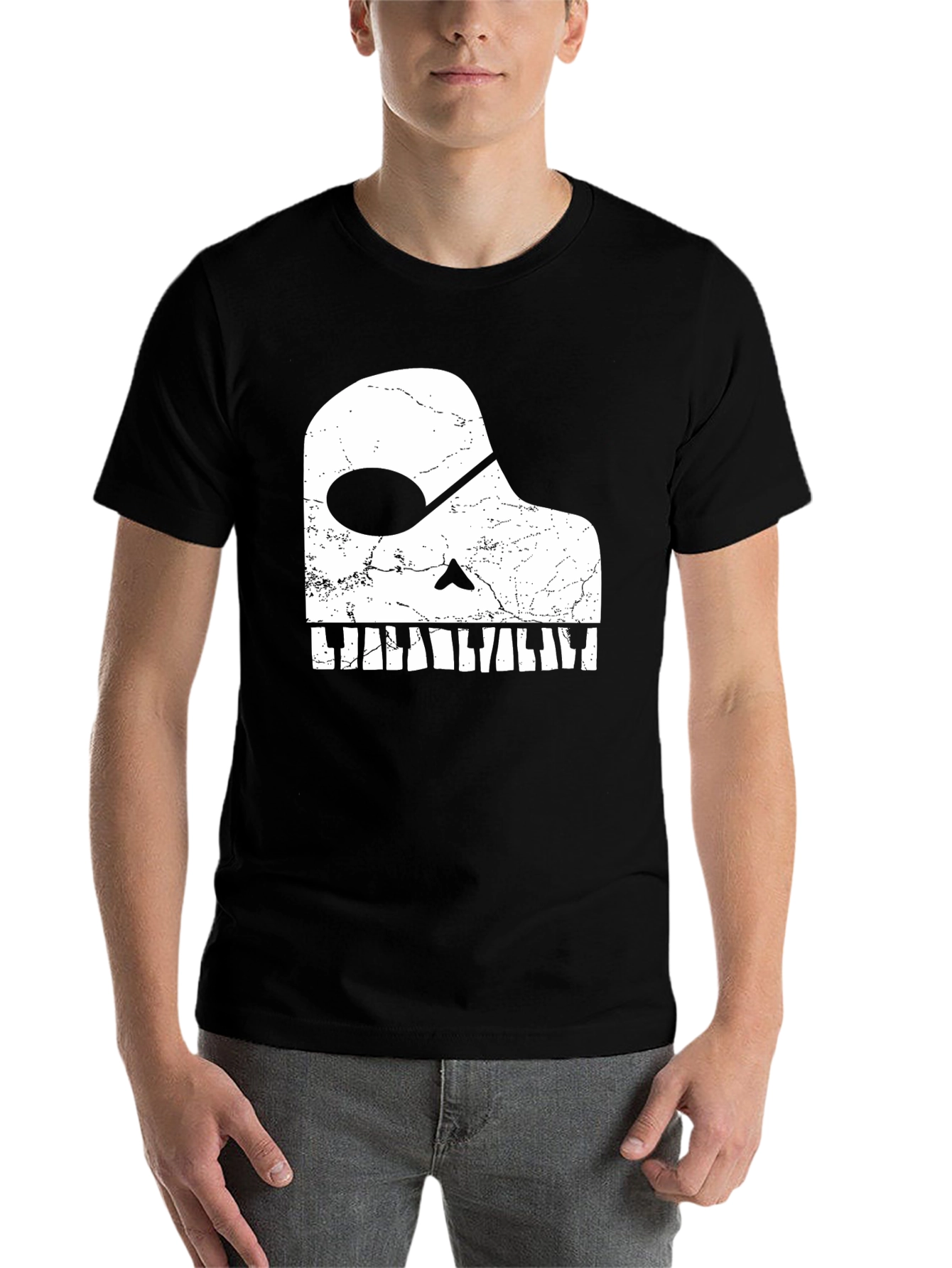 Black Piano Skull Graphic Tee - Musician Novelty T-Shirt view 7
