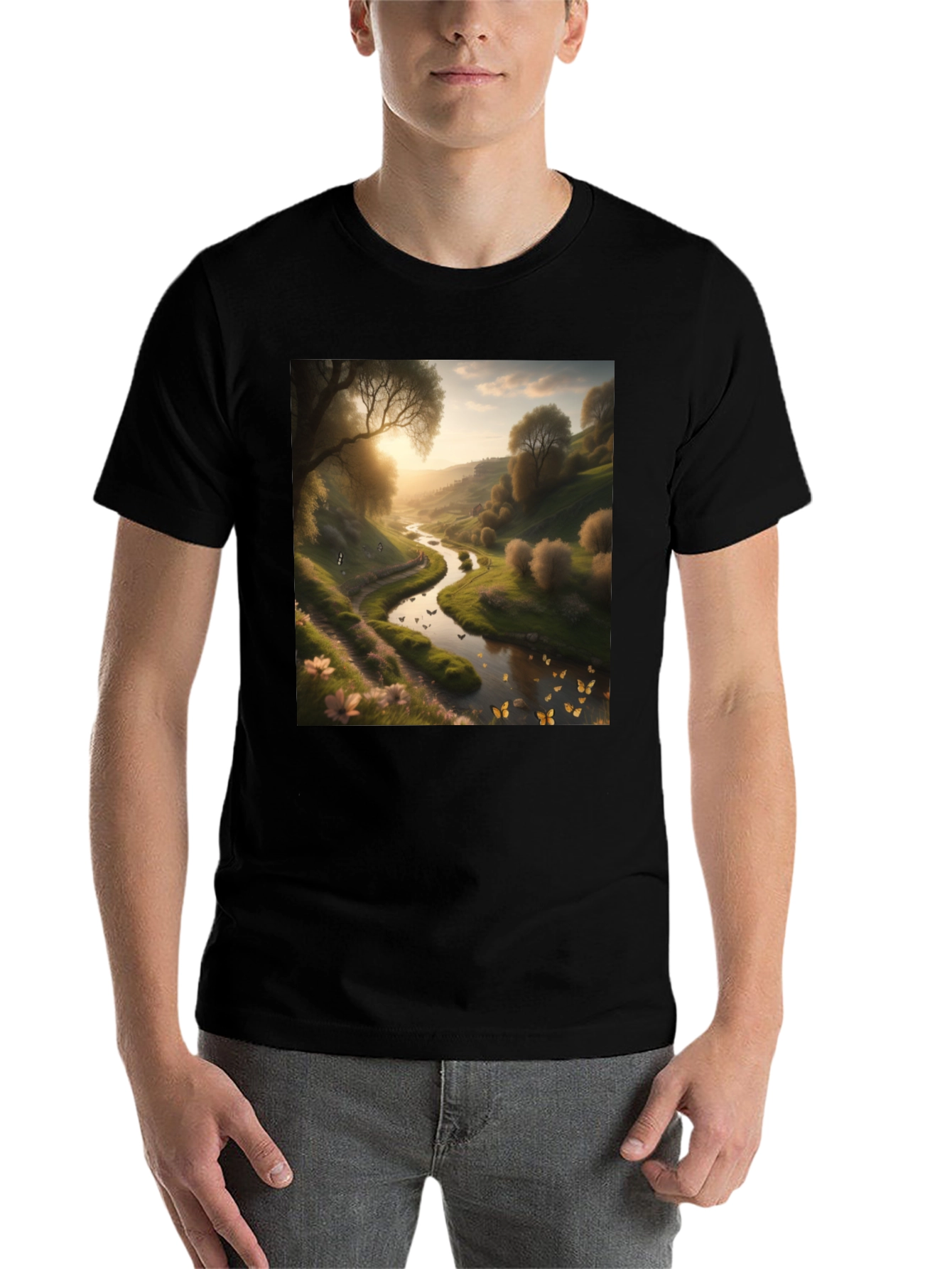 Black Nature River Graphic Tee - Men's Black T-Shirt view 7