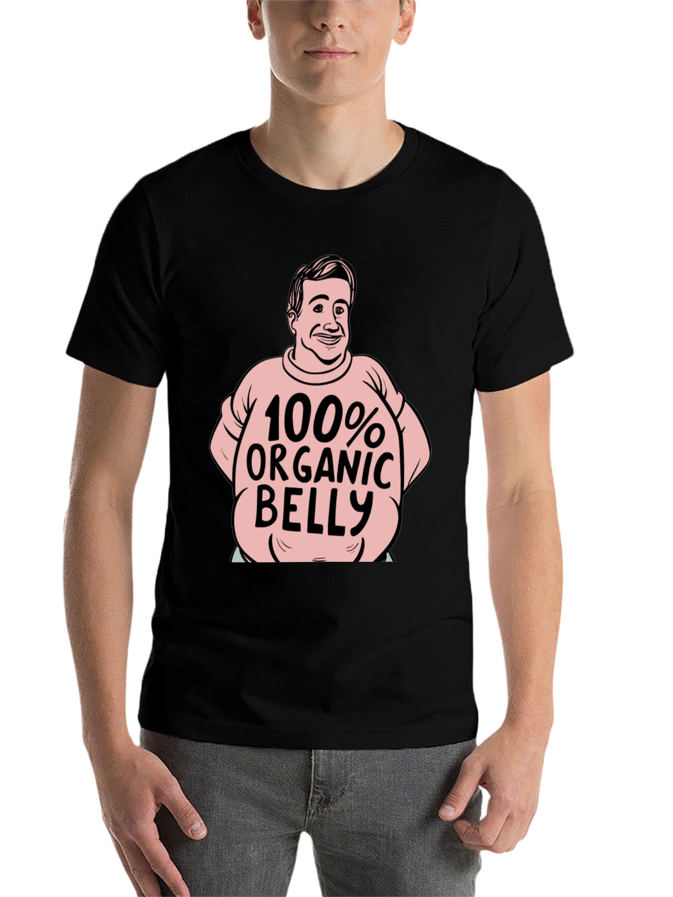 Black Organic Belly Funny T-Shirt view 7