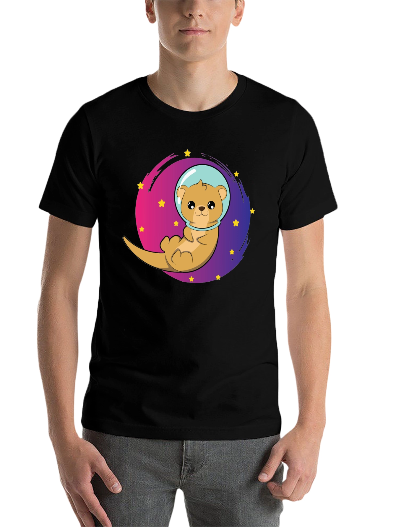 Black Space Otter T-Shirt - Galaxy Cute Tee view 7