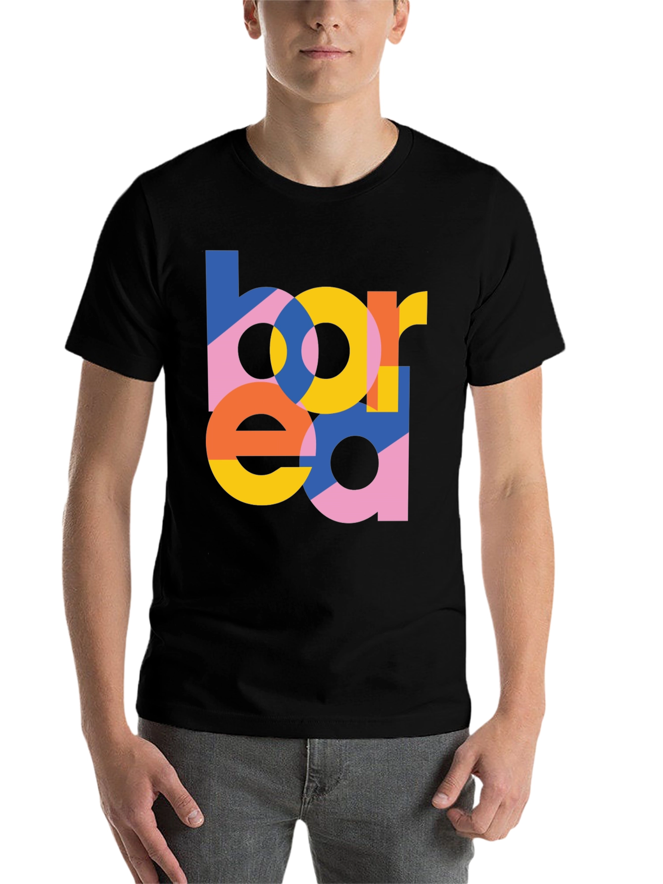 Black Bored Graphic Print Crew Neck T-Shirt view 7