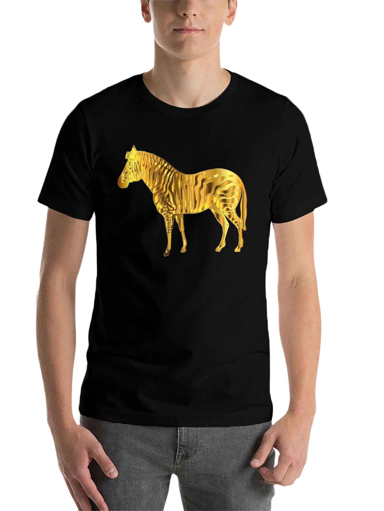 Black Golden Zebra Graphic Black T-Shirt view 7