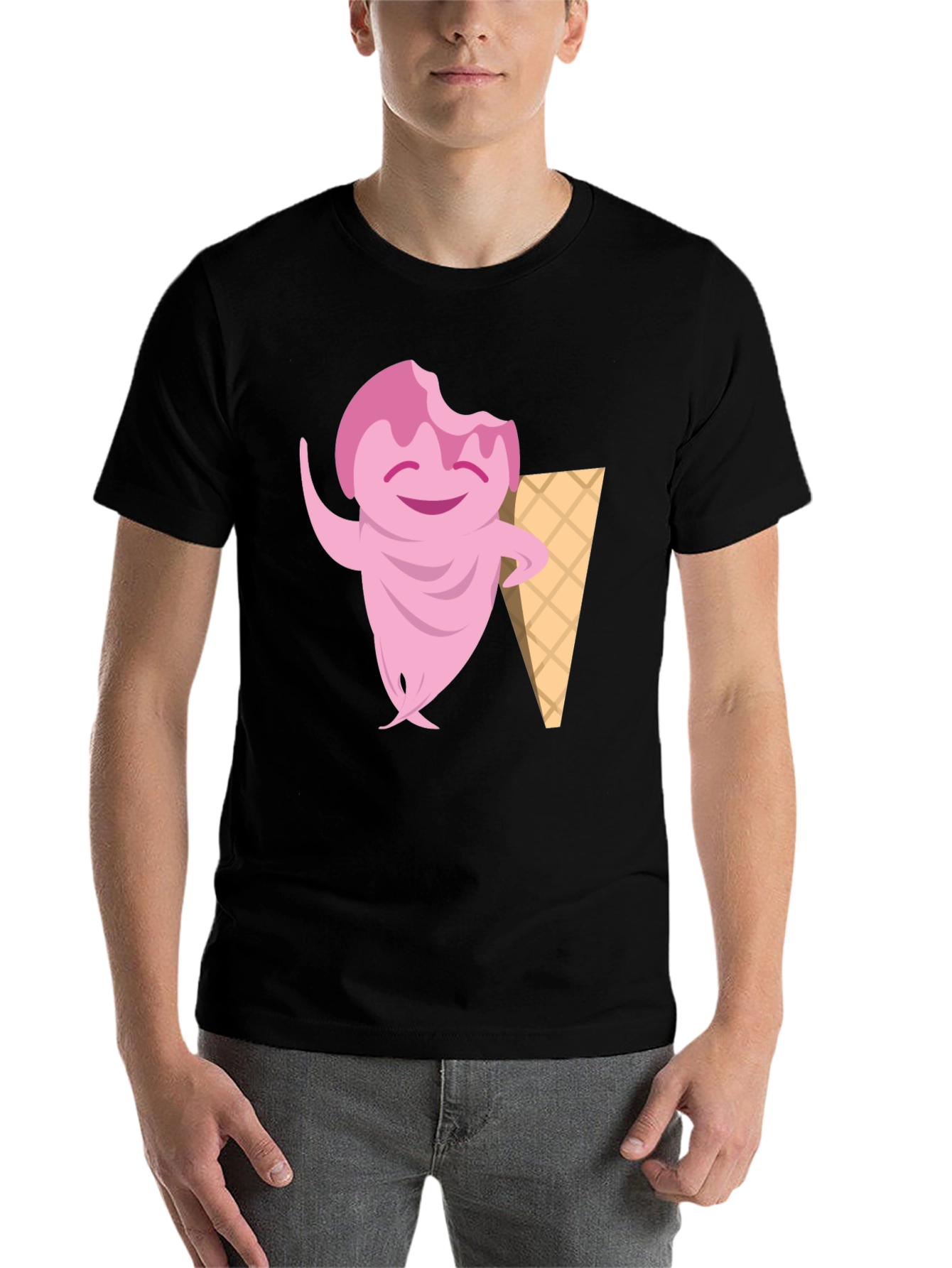 Black Ice Cream Character Black T-Shirt view 7