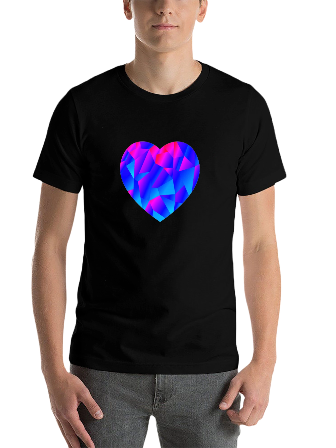 Black Geometric Heart Print Black T-Shirt view 7