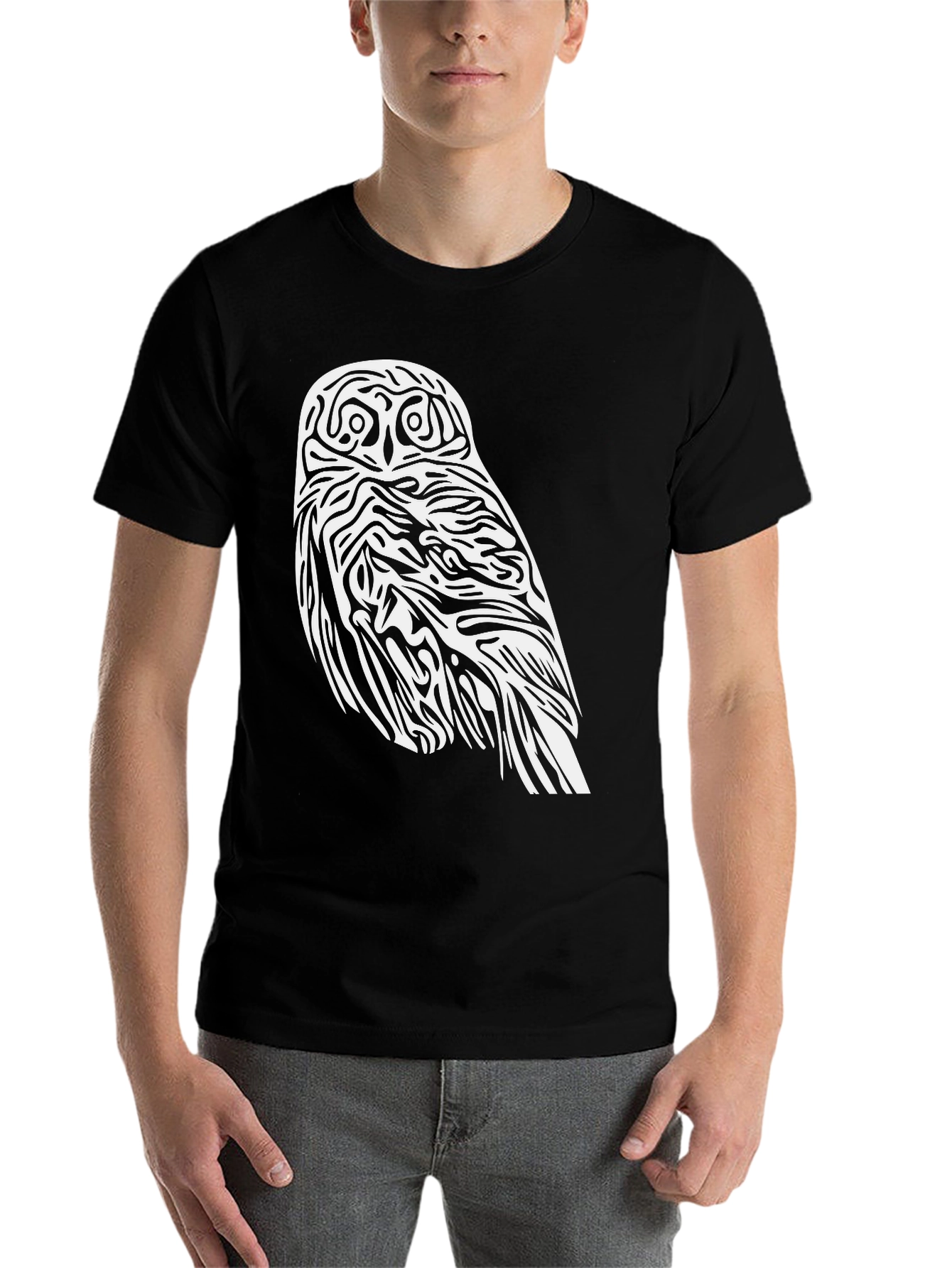 Black Owl Graphic Print Black T-Shirt view 7