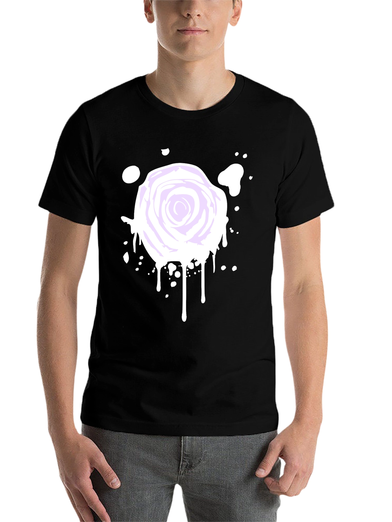 Black Rose Splatter Graphic Tee - Black Cotton Blend view 7