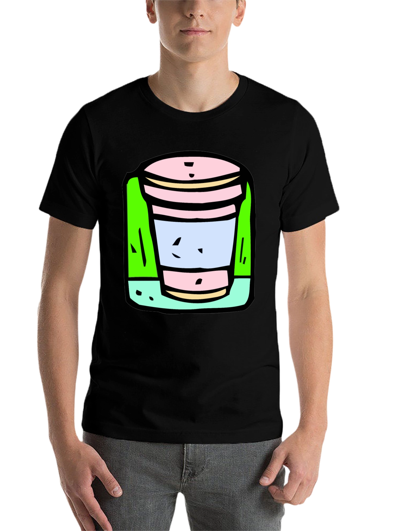 Black Cartoon Cup T-Shirt: Fun, Unique Graphic Tee view 7