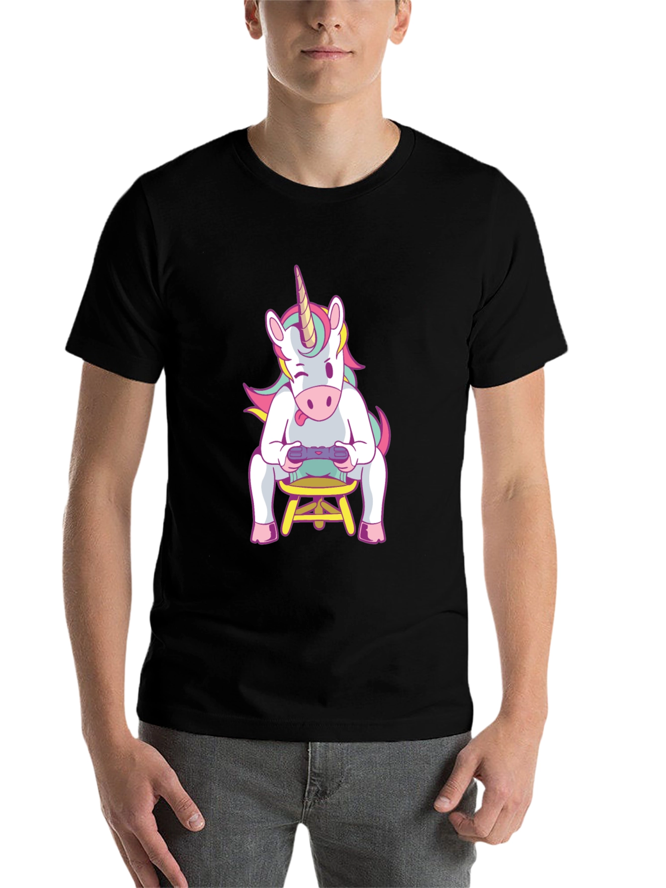 Black Unicorn Gamer T-Shirt - Black Cotton Tee view 7